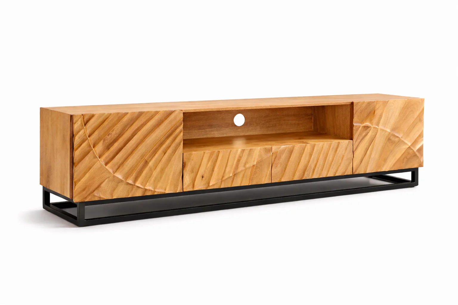 Solid Mango Wood TV Unit 180 cm with 3D Carved Front in Natural Brown – Scorpion - Image 4