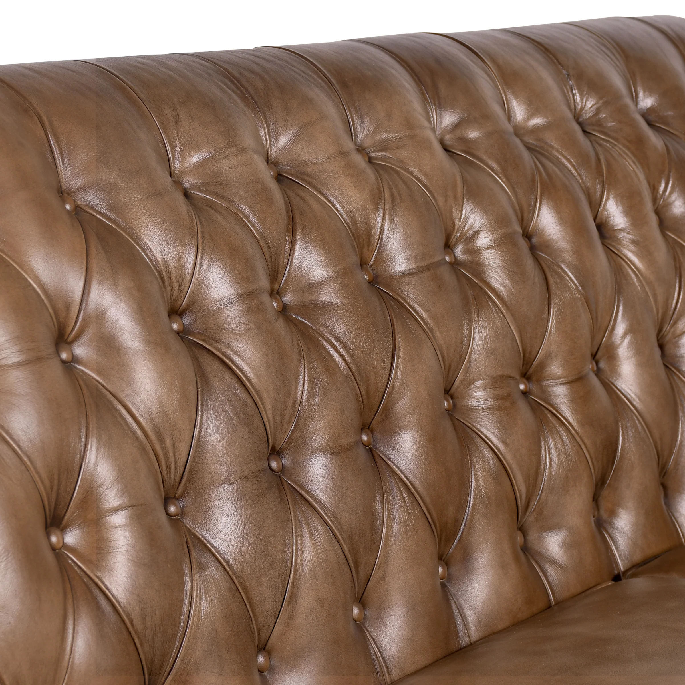 Tufted Genuine Leather 3 Seater Sofa 194 cm – Sienna Vintage Brown - Image 4