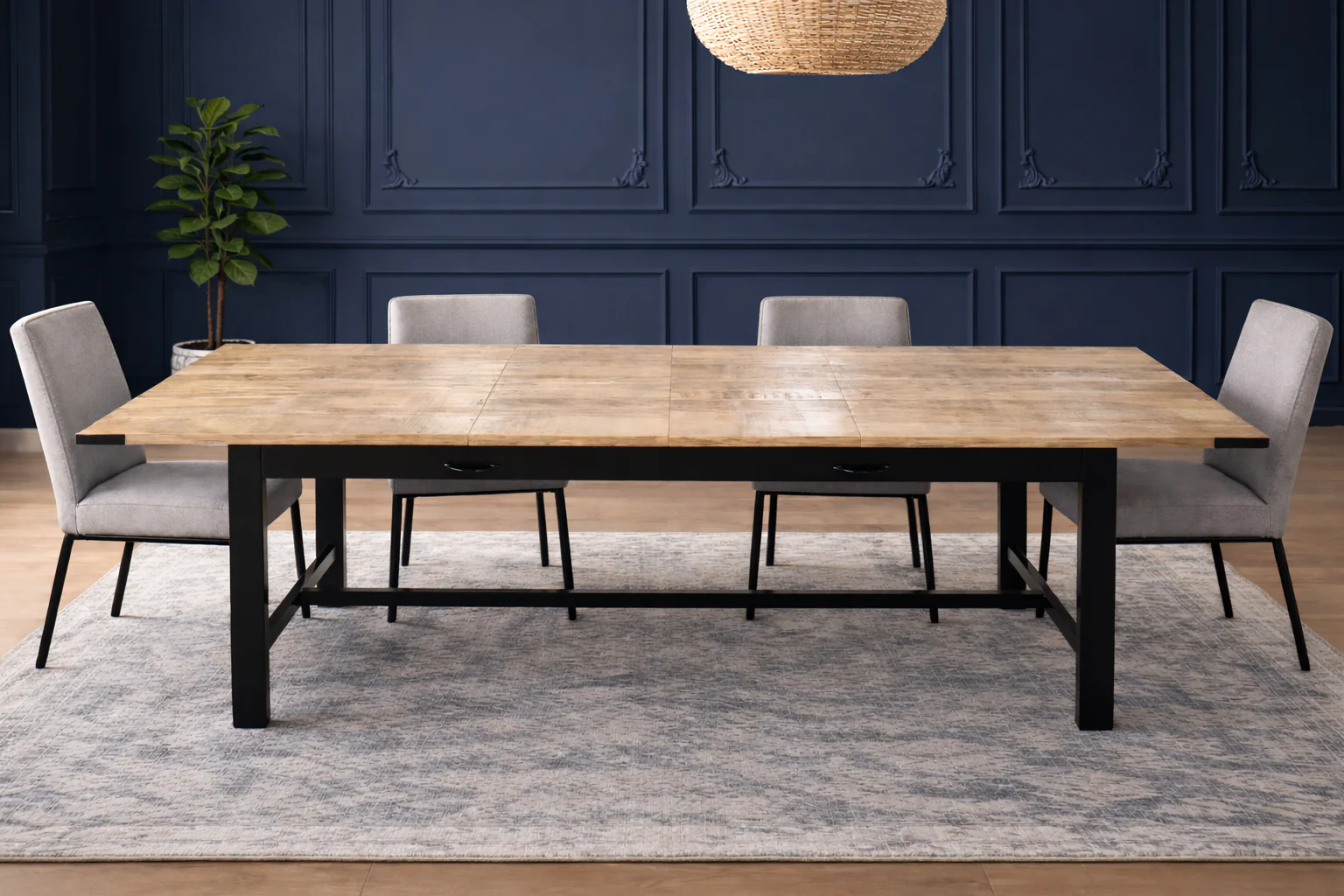 Extendable Dining Table with Drawers in Solid Mango Wood 200-280 cm – Metal Frame – Mason