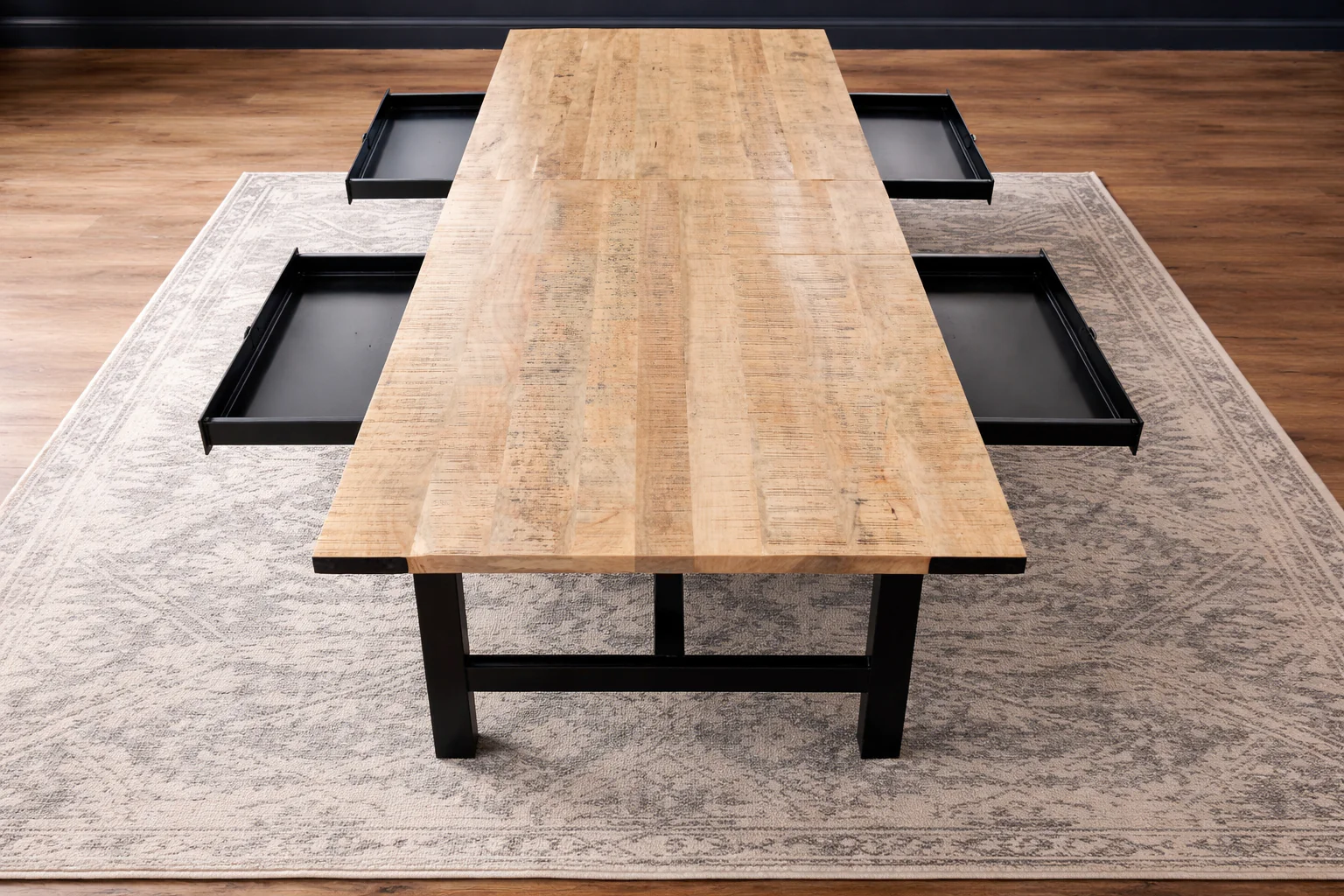 Extendable Dining Table with Drawers in Solid Mango Wood 200-280 cm – Metal Frame – Mason - Image 3