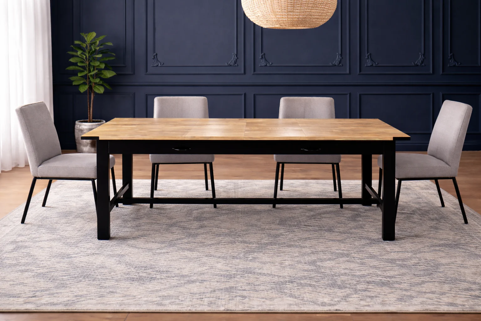 Extendable Dining Table with Drawers in Solid Mango Wood 200-280 cm – Metal Frame – Mason - Image 4