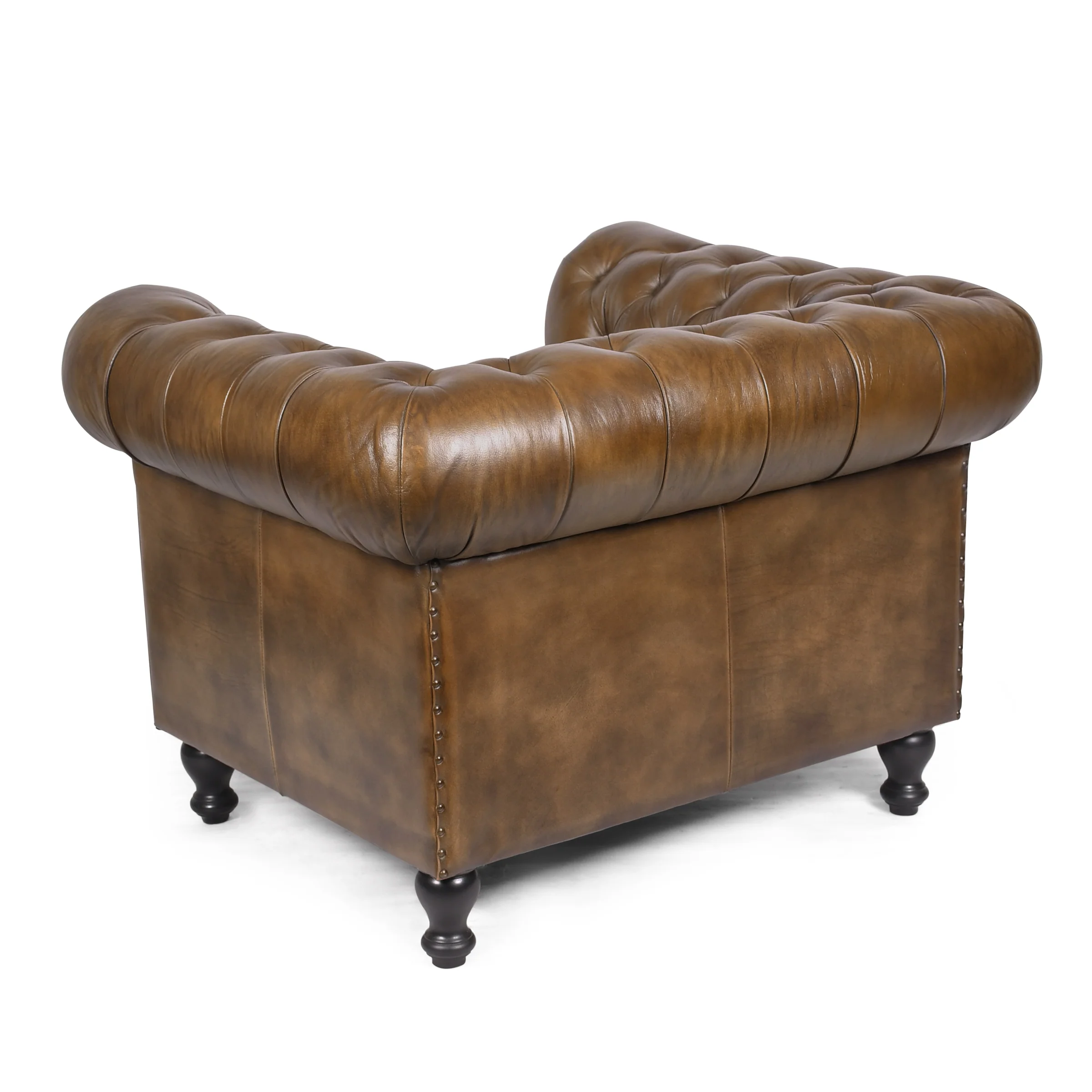 Chesterfield Genuine Leather Armchair Antique Brown with Black Legs – Stratford - Image 4