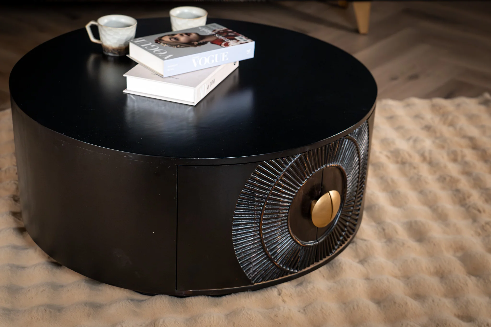 Solid Mango Wood Coffee Table with Storage Black 90 cm – Sunset Collection - Image 7