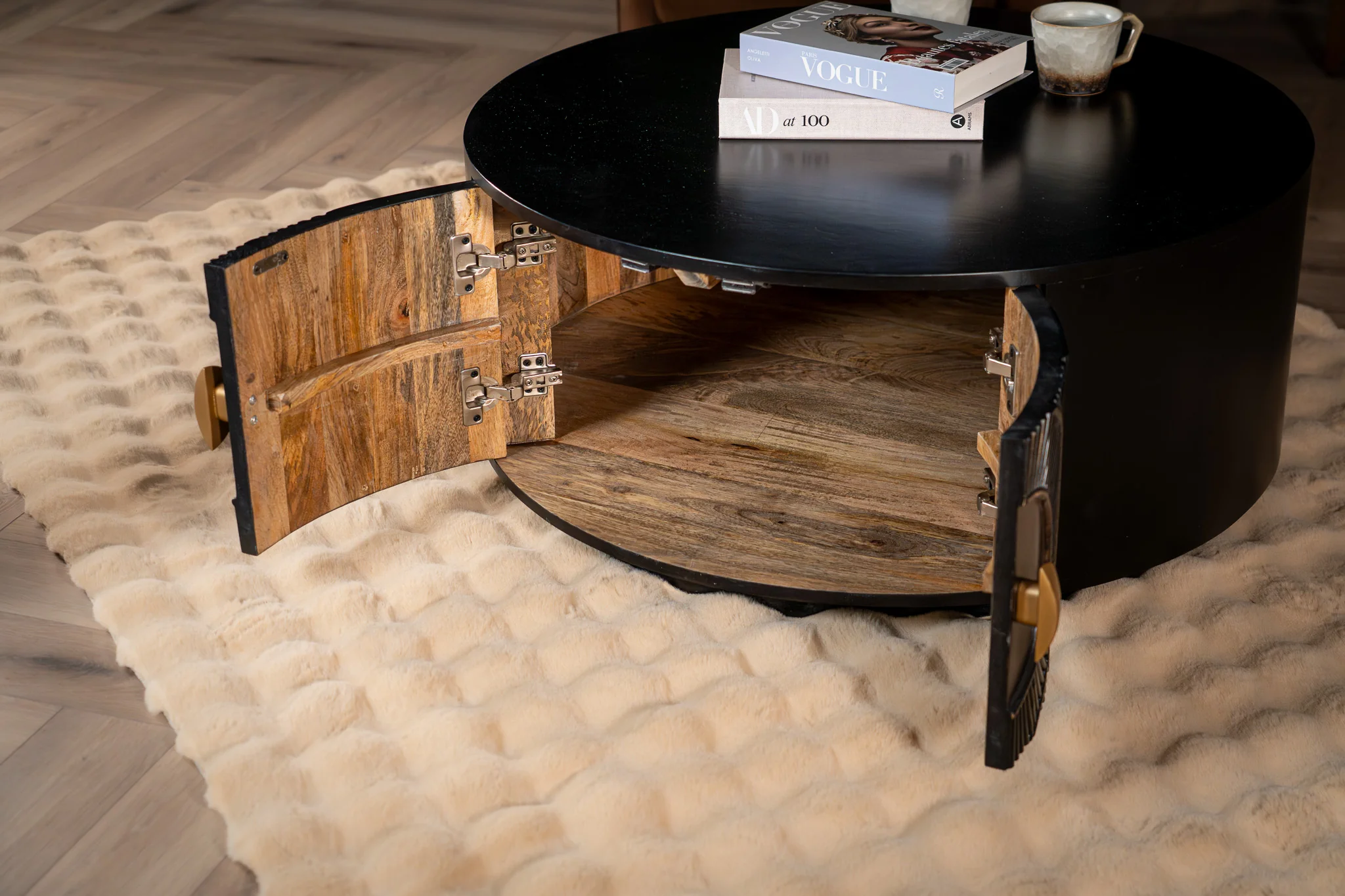 Solid Mango Wood Coffee Table with Storage Black 90 cm – Sunset Collection - Image 8