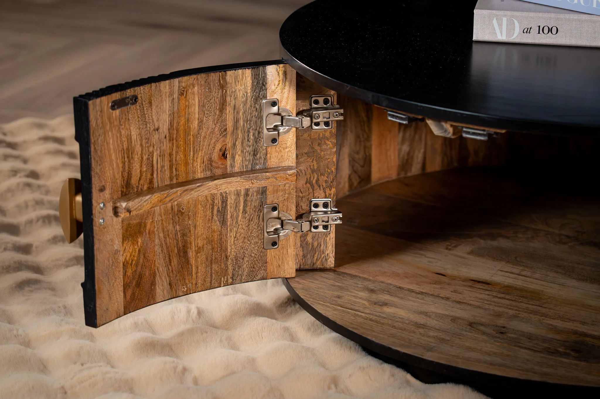 Solid Mango Wood Coffee Table with Storage Black 90 cm – Sunset Collection - Image 9