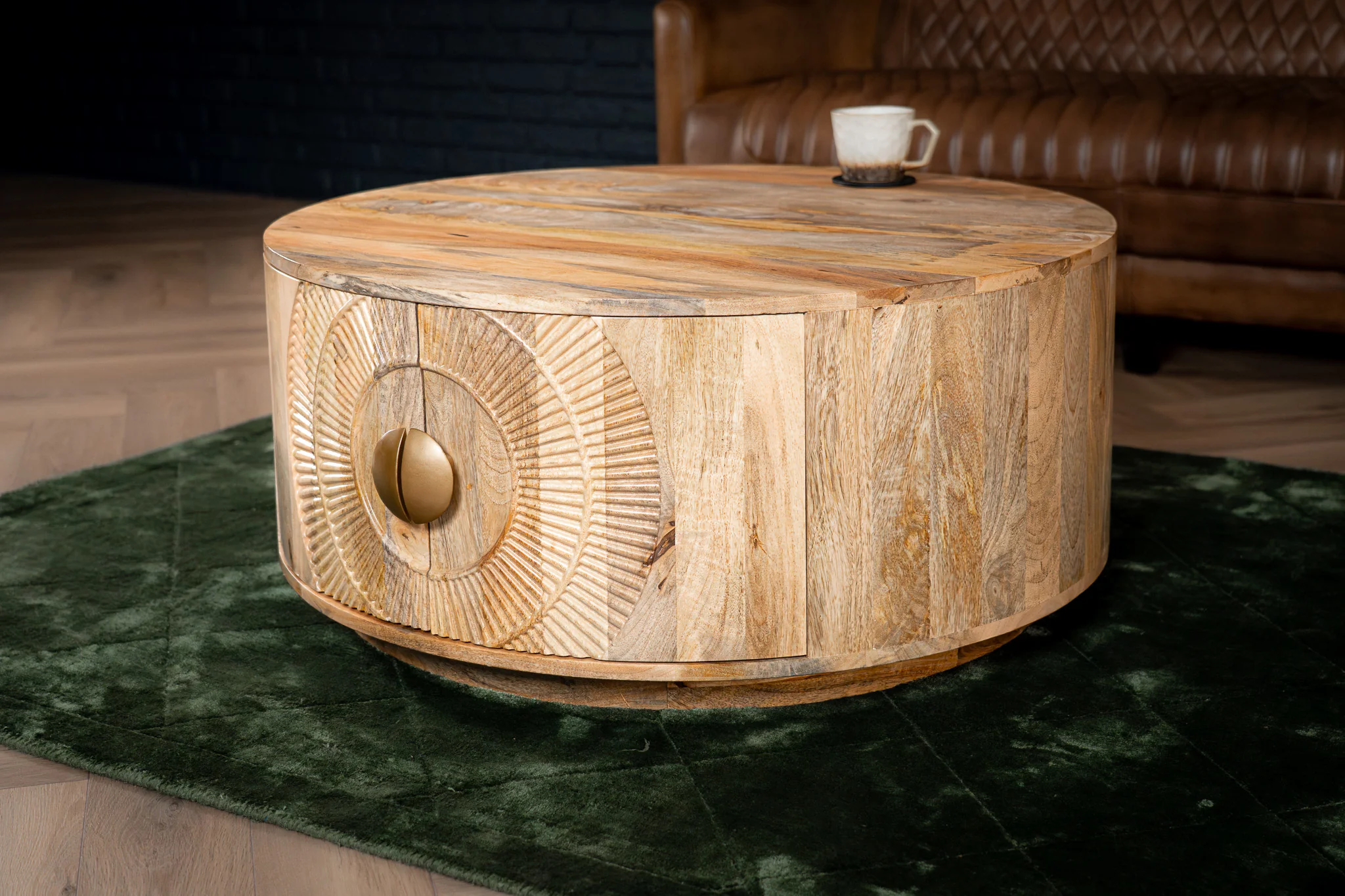 Solid Mango Wood Coffee Table with Storage Natural Brown 90 cm – Sunset Collection - Image 3
