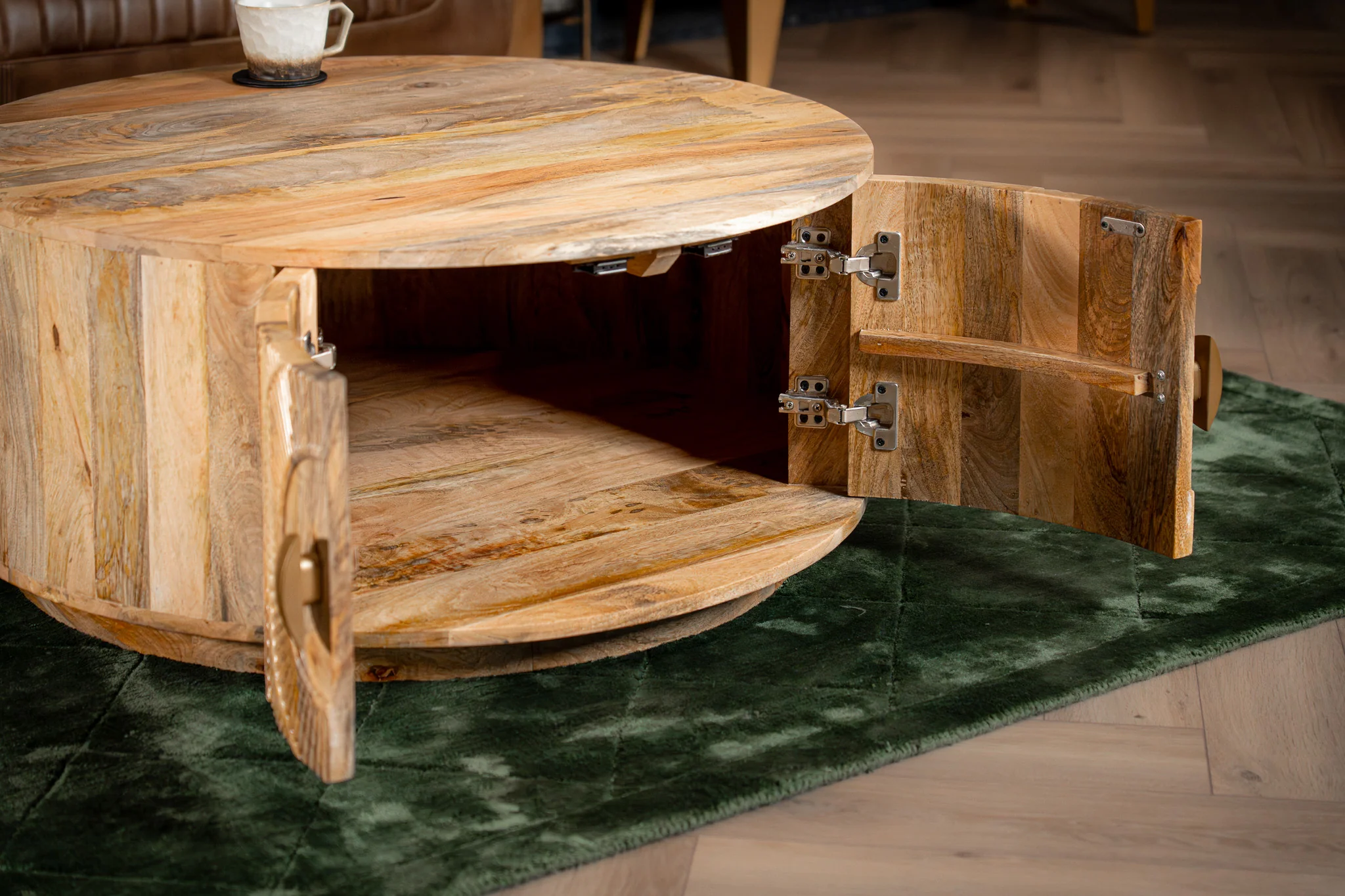 Solid Mango Wood Coffee Table with Storage Natural Brown 90 cm – Sunset Collection - Image 6