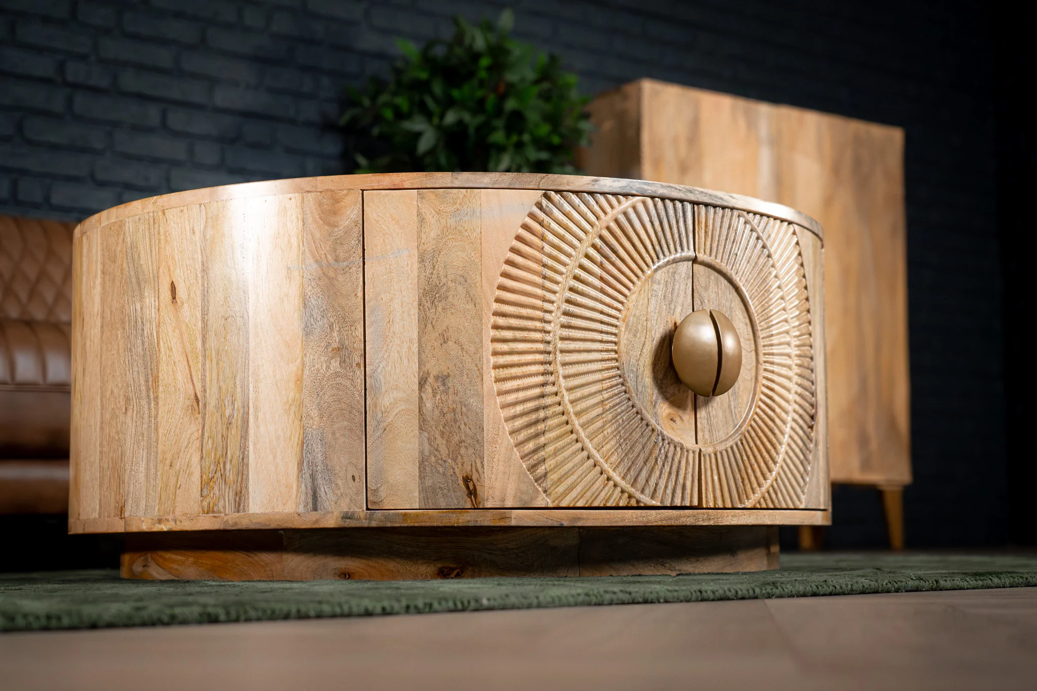 Solid Mango Wood Coffee Table with Storage Natural Brown 90 cm – Sunset Collection - Image 9