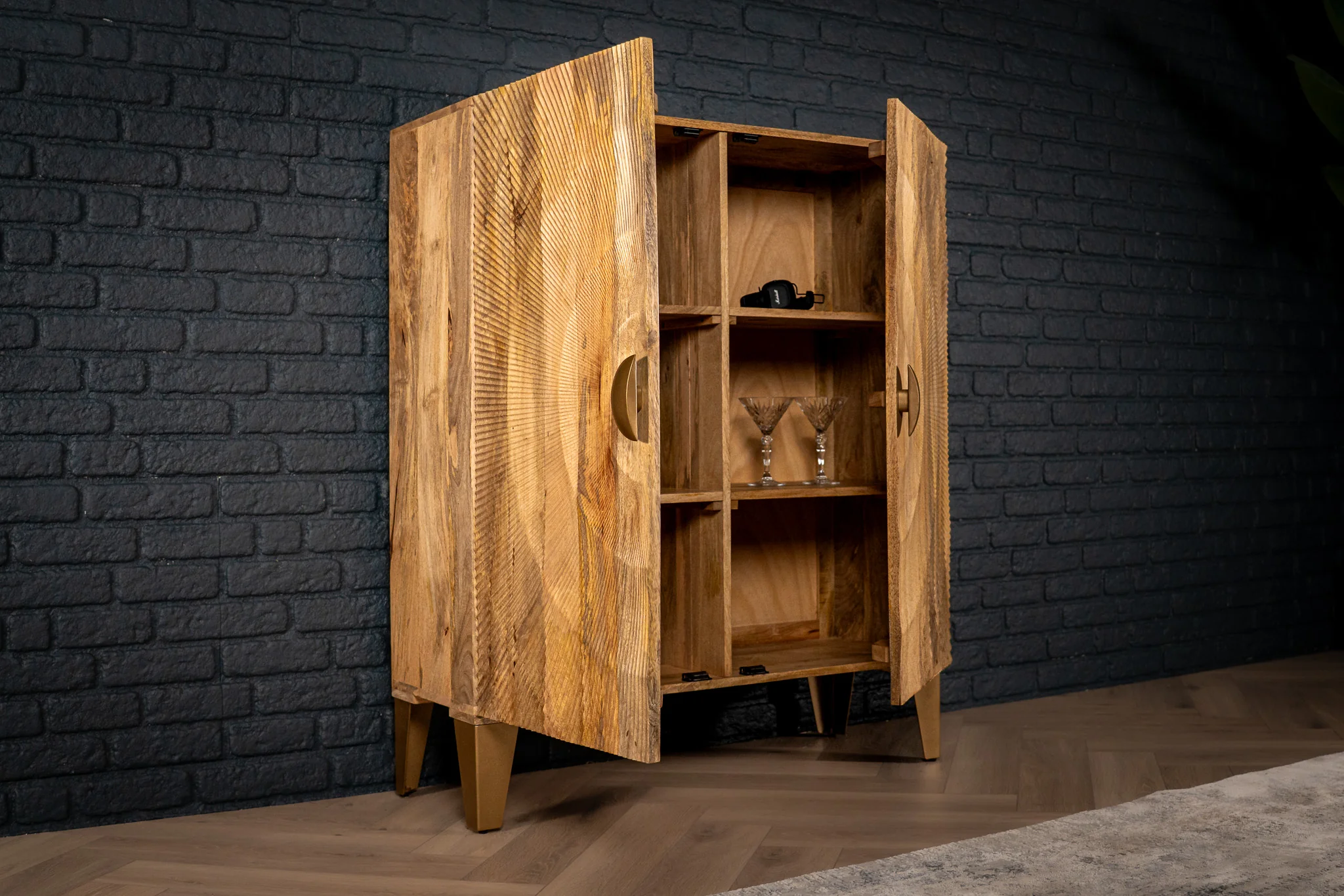 Solid Mango Wood Storage Cabinet Natural Brown 100 cm with Gold Legs – Sunset - Image 7