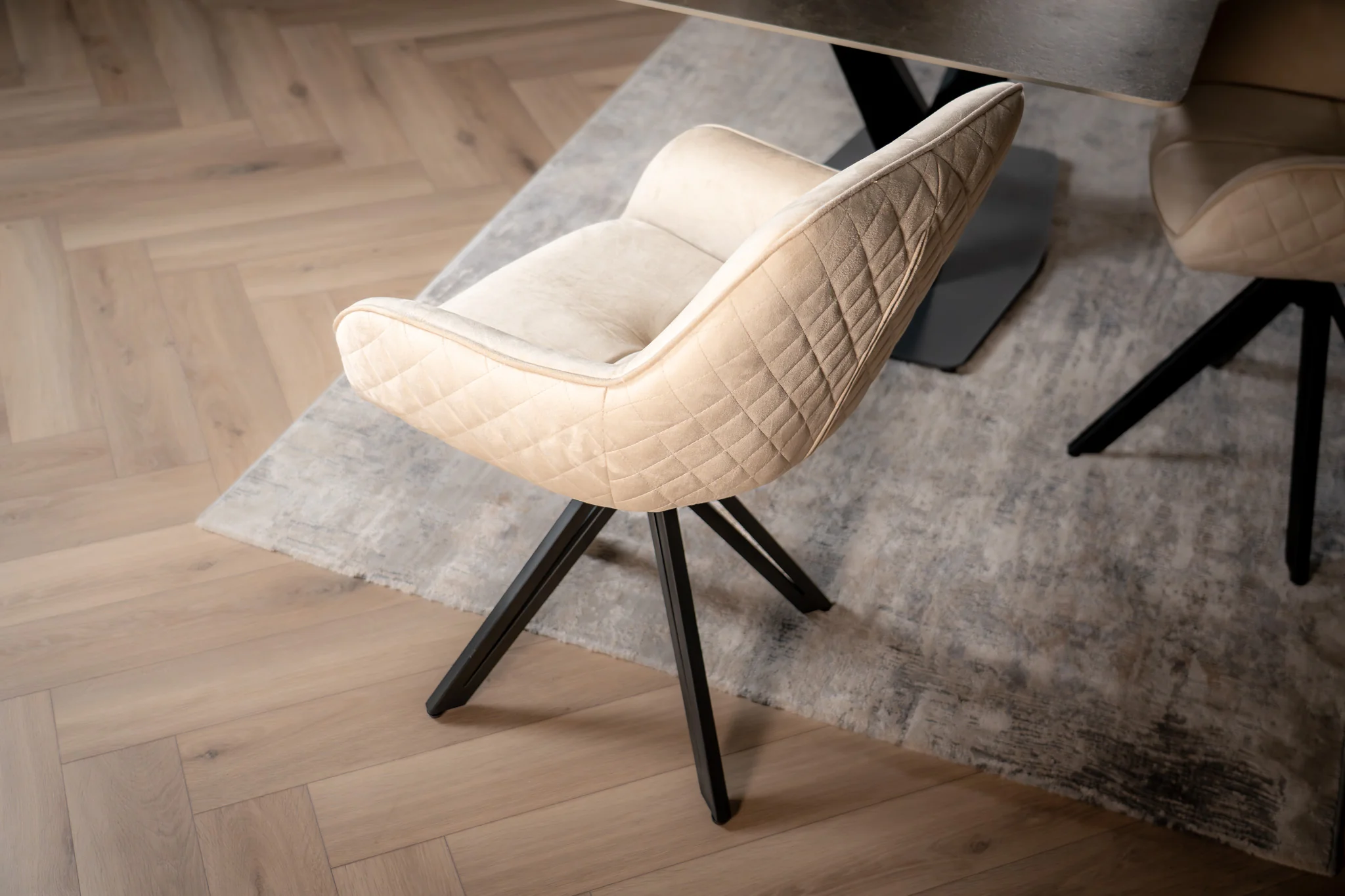 Velvet Swivel Dining Chair Beige with Black Legs – Terra - Image 2