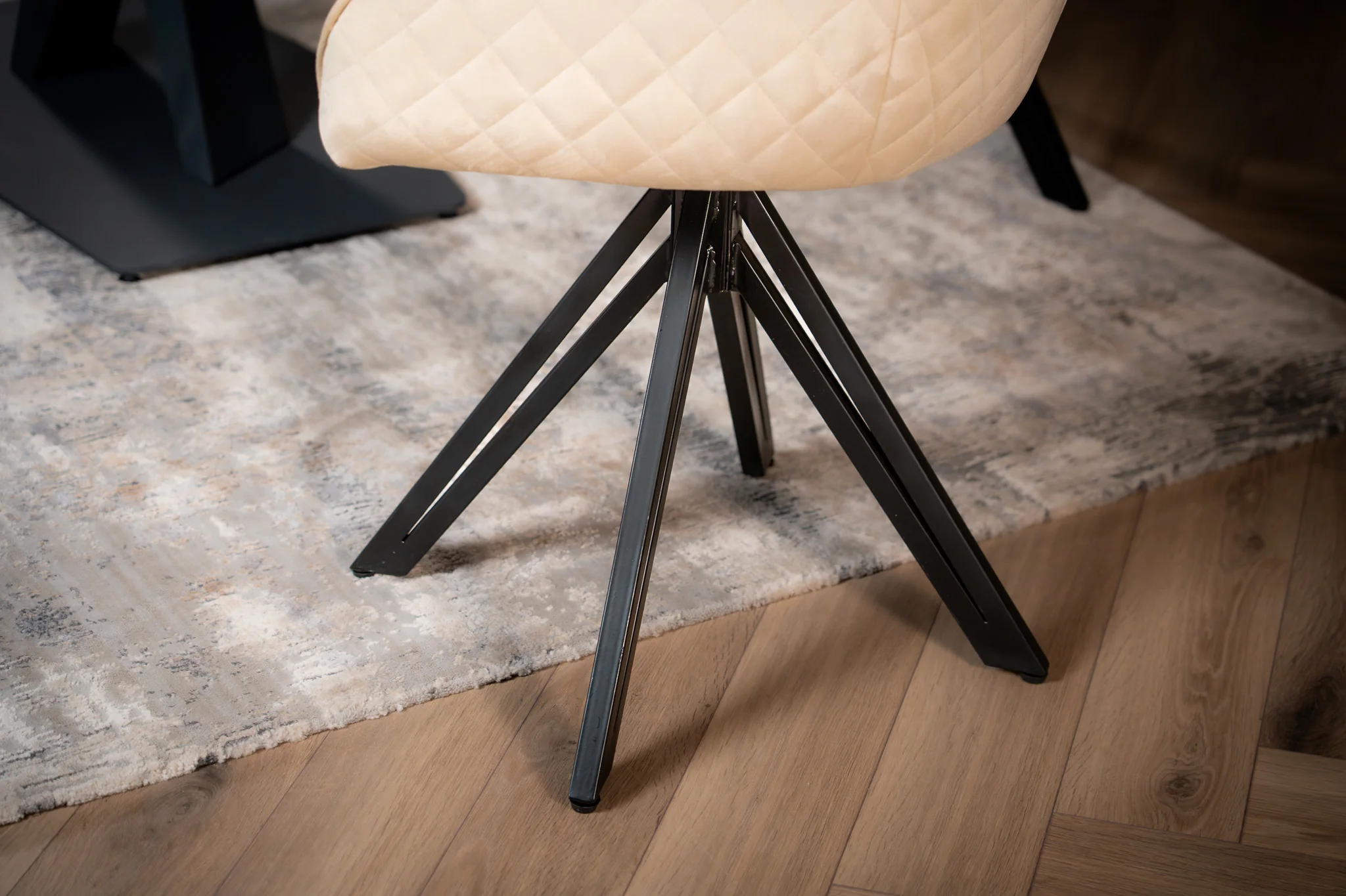 Velvet Swivel Dining Chair Beige with Black Legs – Terra - Image 5