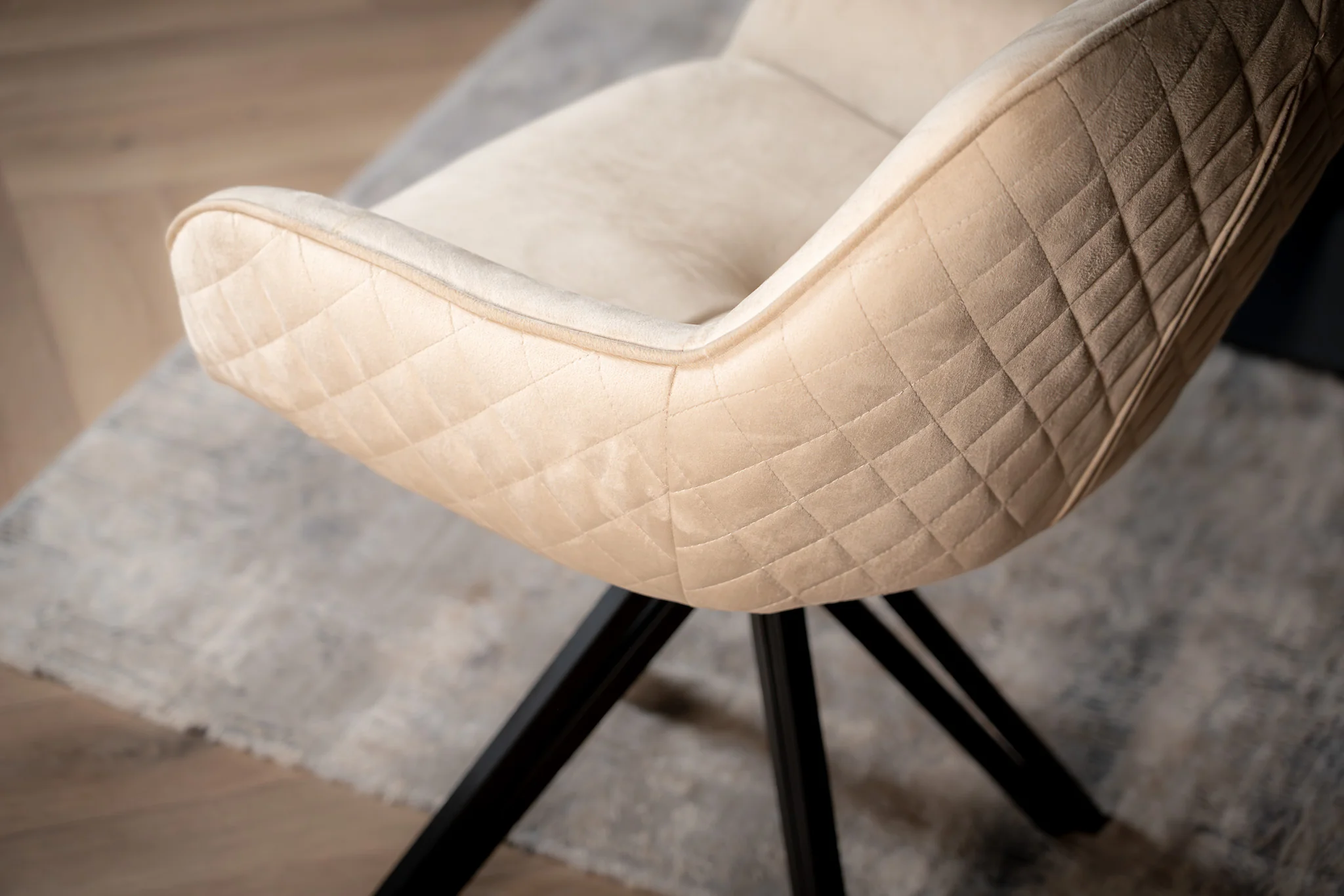 Velvet Swivel Dining Chair Beige with Black Legs – Terra - Image 6