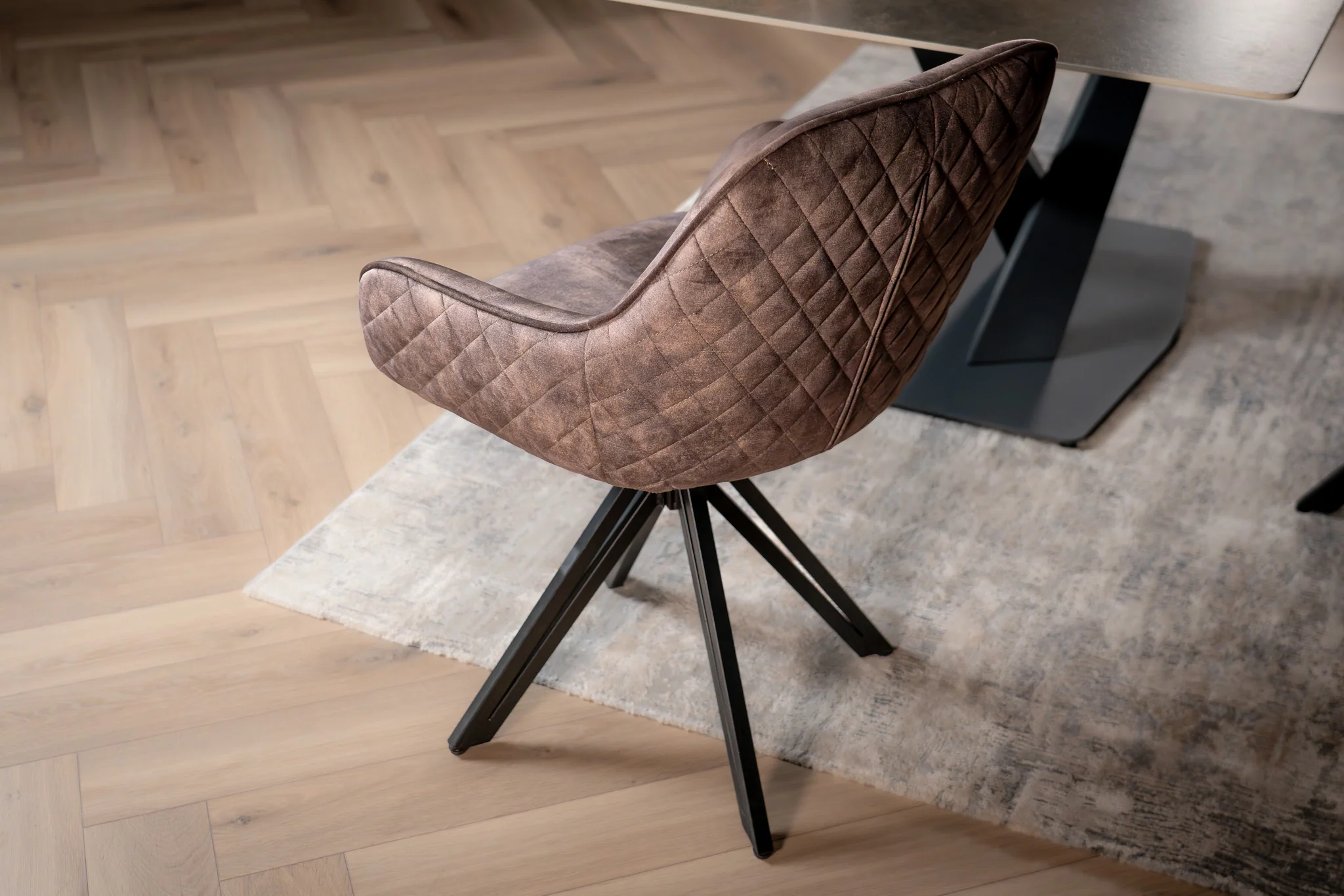 Velvet Swivel Dining Chair Grey Brown with Black Legs – Terra - Image 2