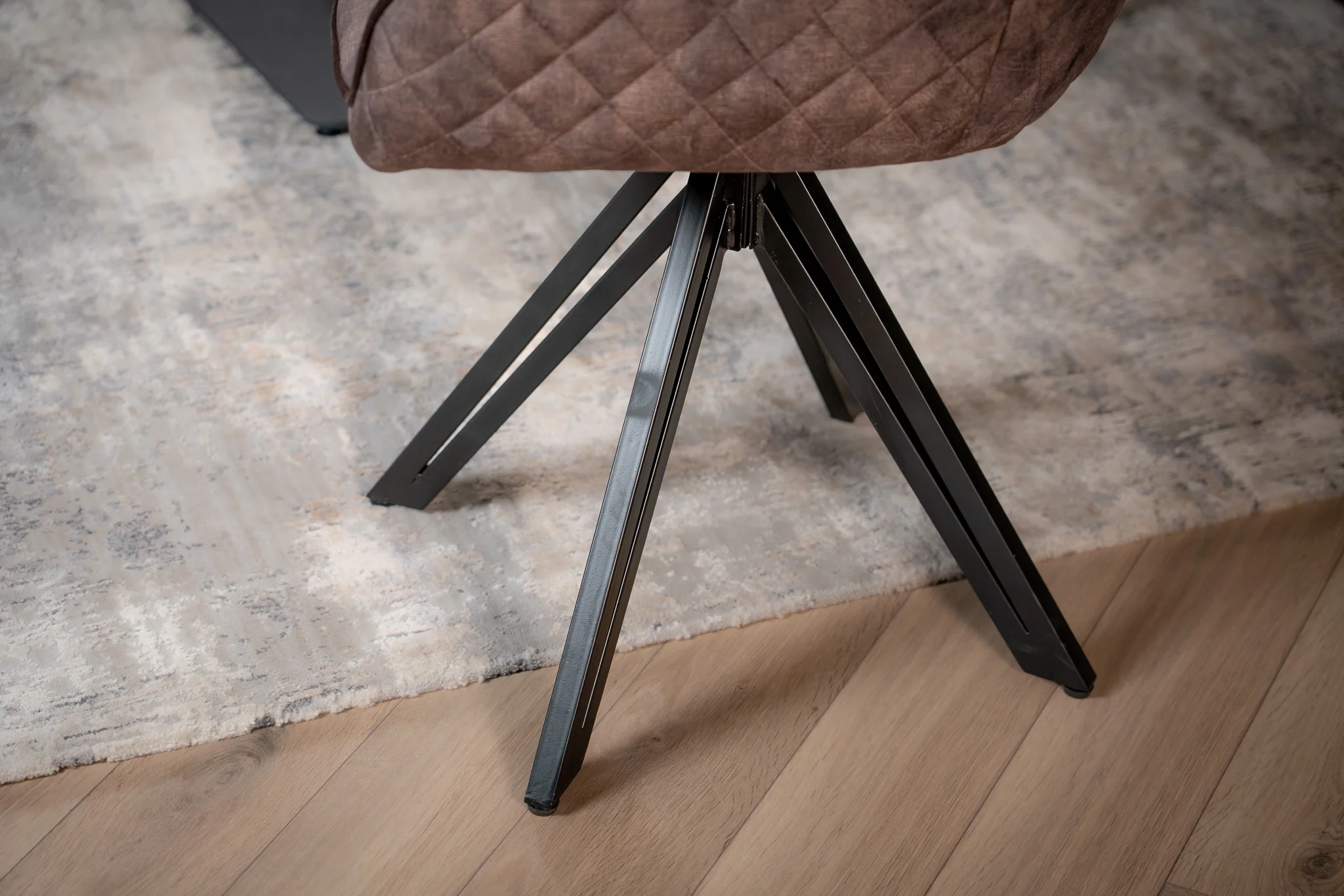 Velvet Swivel Dining Chair Grey Brown with Black Legs – Terra - Image 3