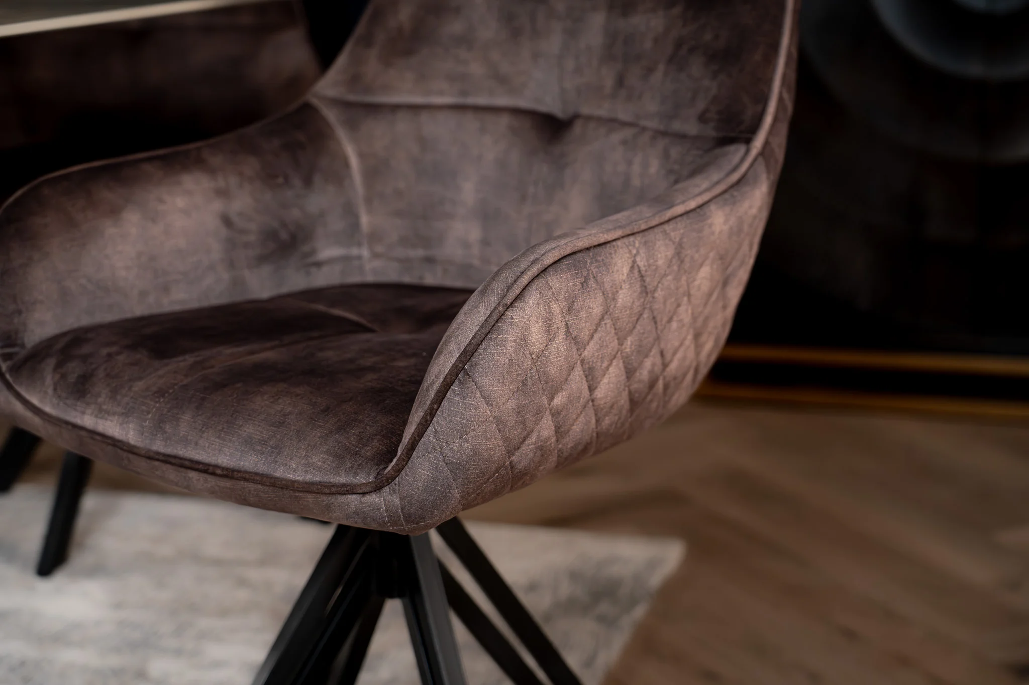 Velvet Swivel Dining Chair Grey Brown with Black Legs – Terra - Image 4