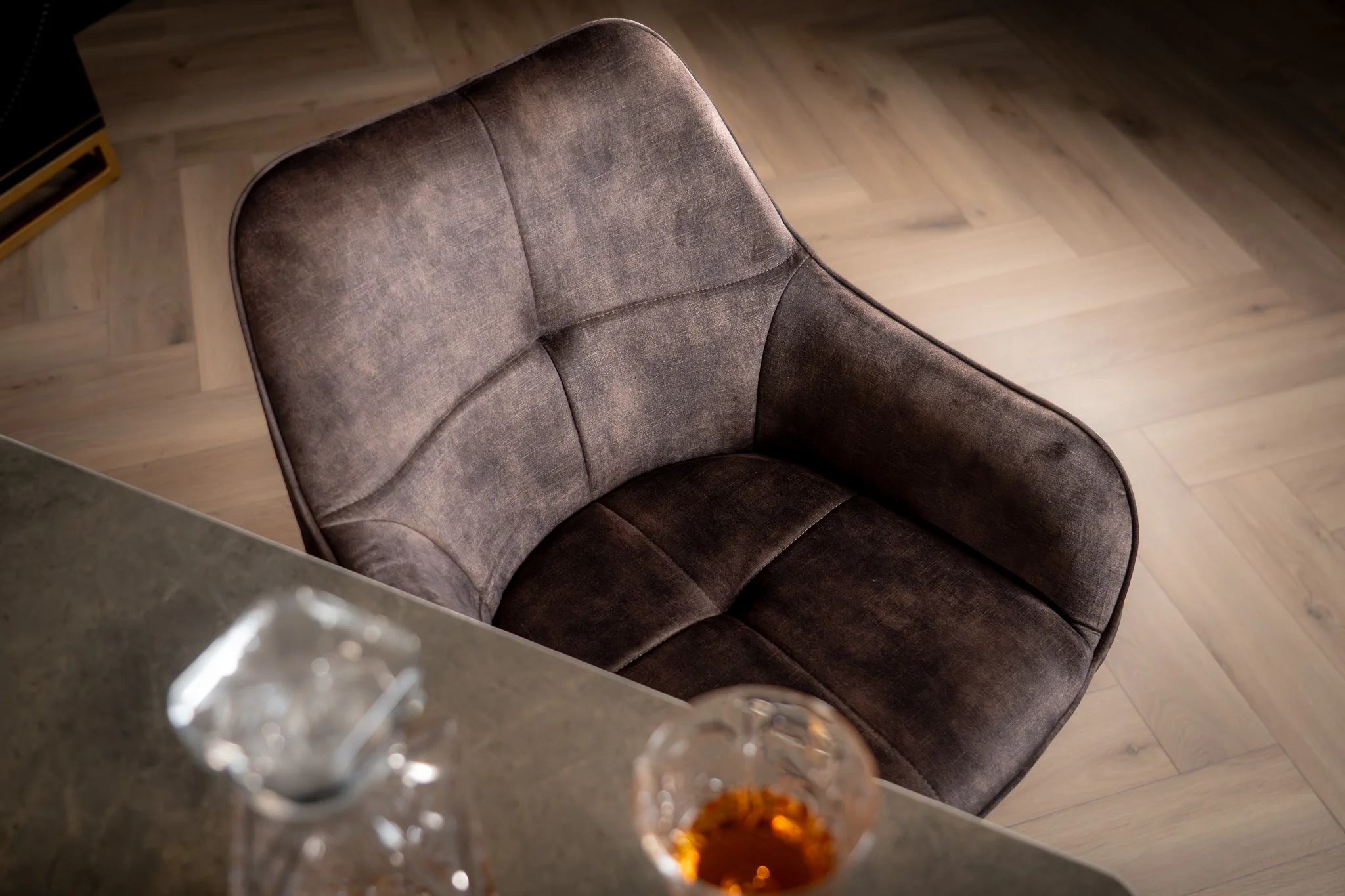 Velvet Swivel Dining Chair Grey Brown with Black Legs – Terra - Image 5