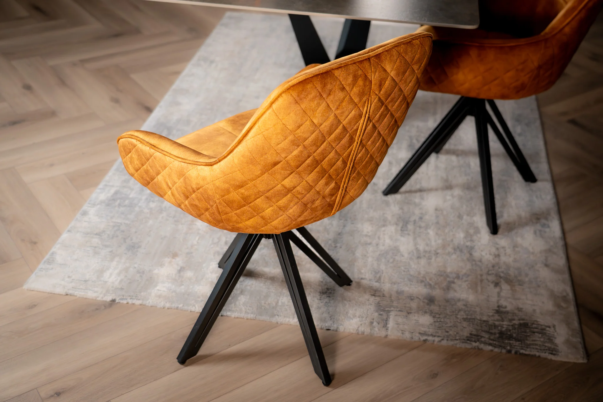 Velvet Swivel Dining Chair Mustard Yellow with Black Legs – Terra - Image 3