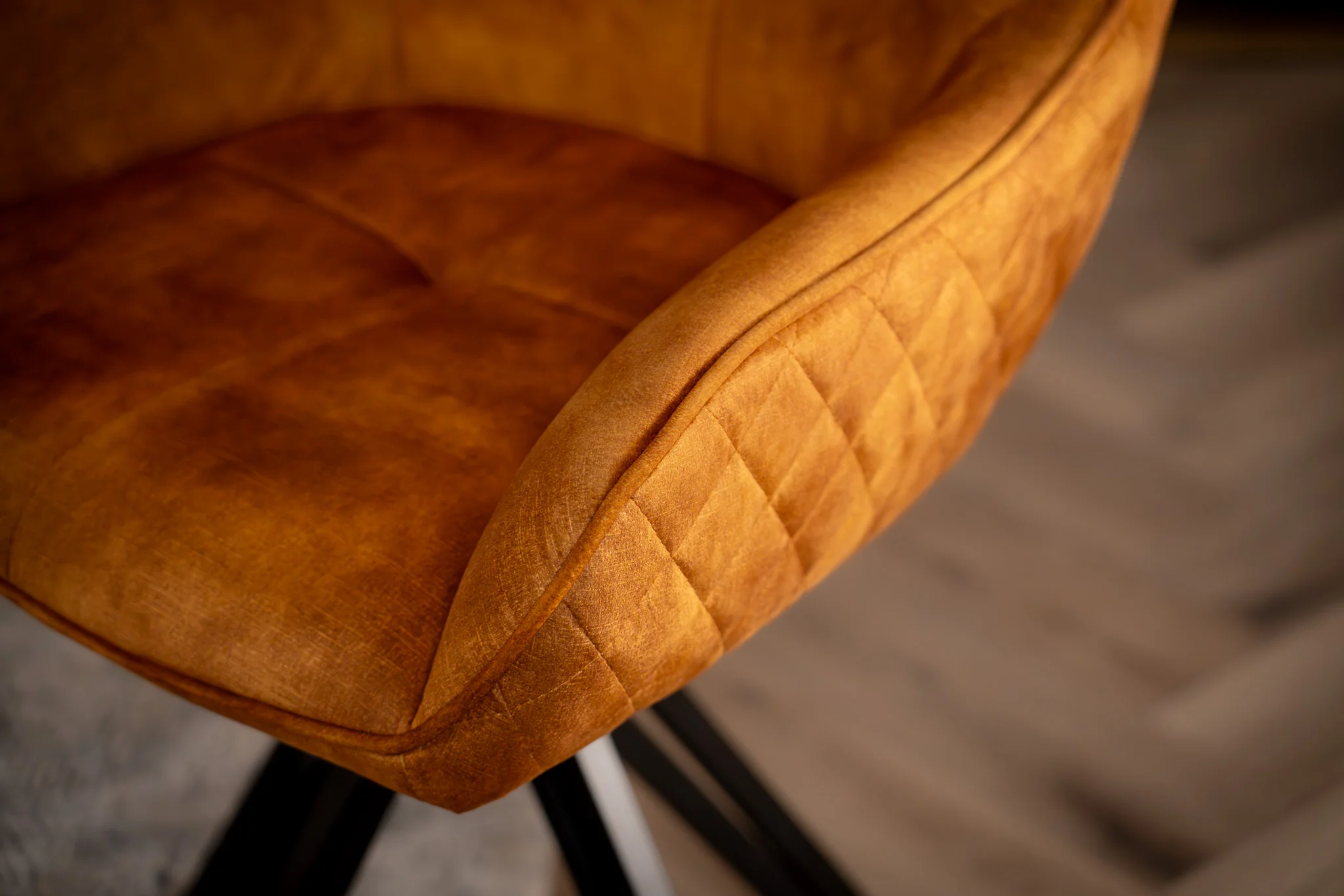 Velvet Swivel Dining Chair Mustard Yellow with Black Legs – Terra - Image 5