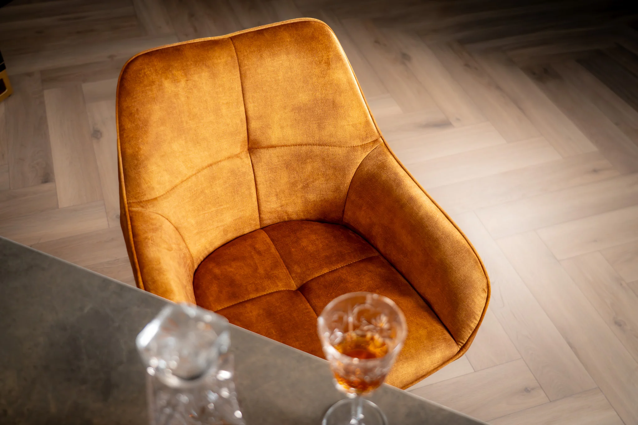 Velvet Swivel Dining Chair Mustard Yellow with Black Legs – Terra - Image 6