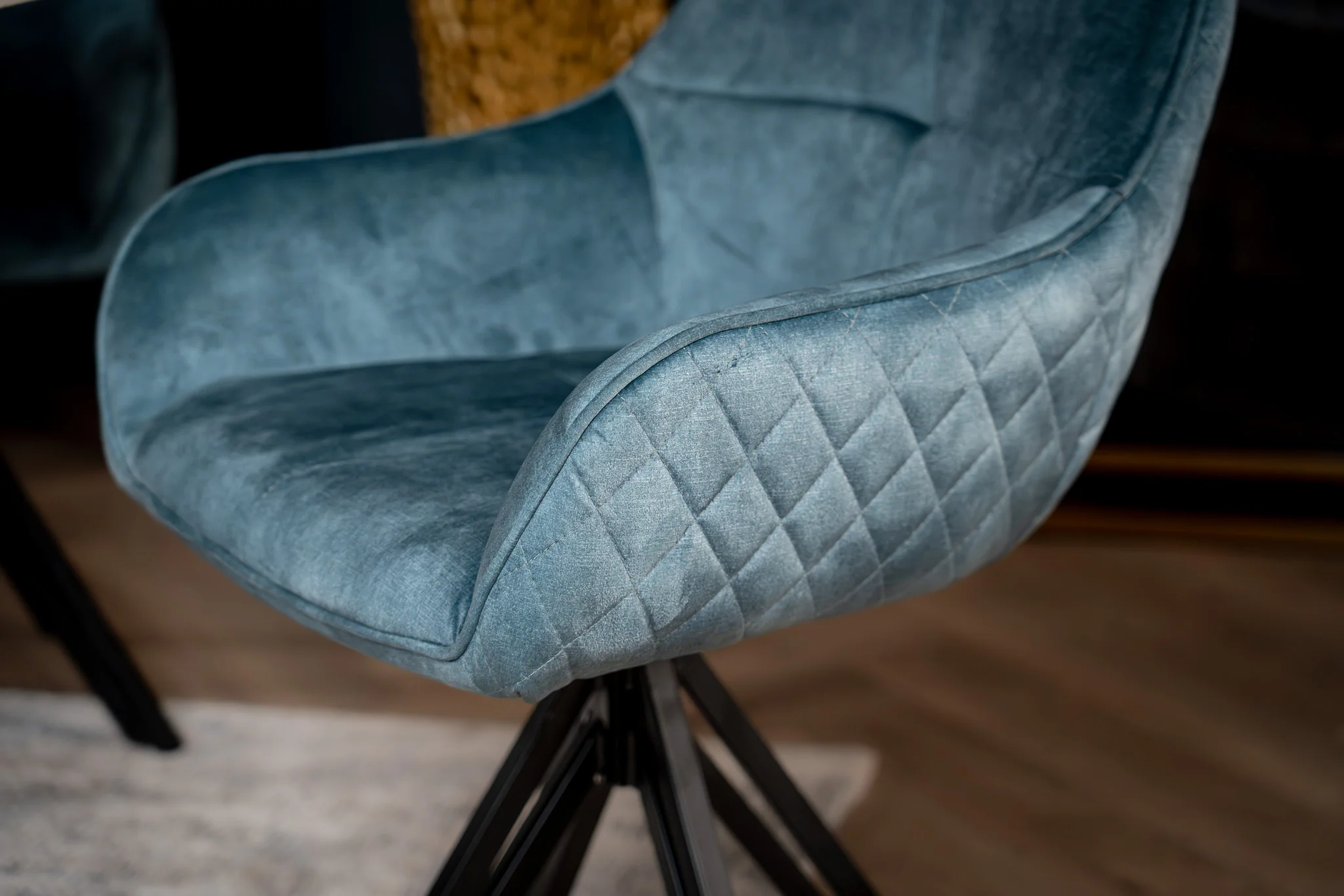 Velvet Swivel Dining Chair Petrol Blue with Black Legs – Terra - Image 4