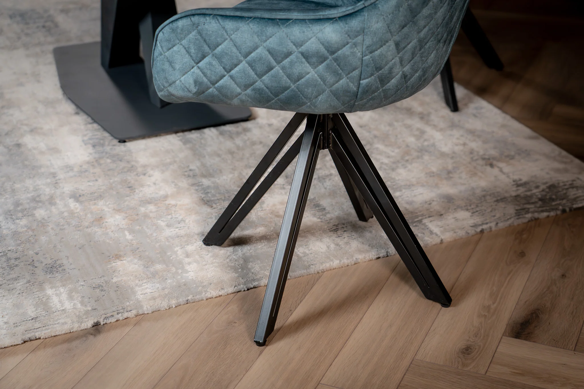 Velvet Swivel Dining Chair Petrol Blue with Black Legs – Terra - Image 5