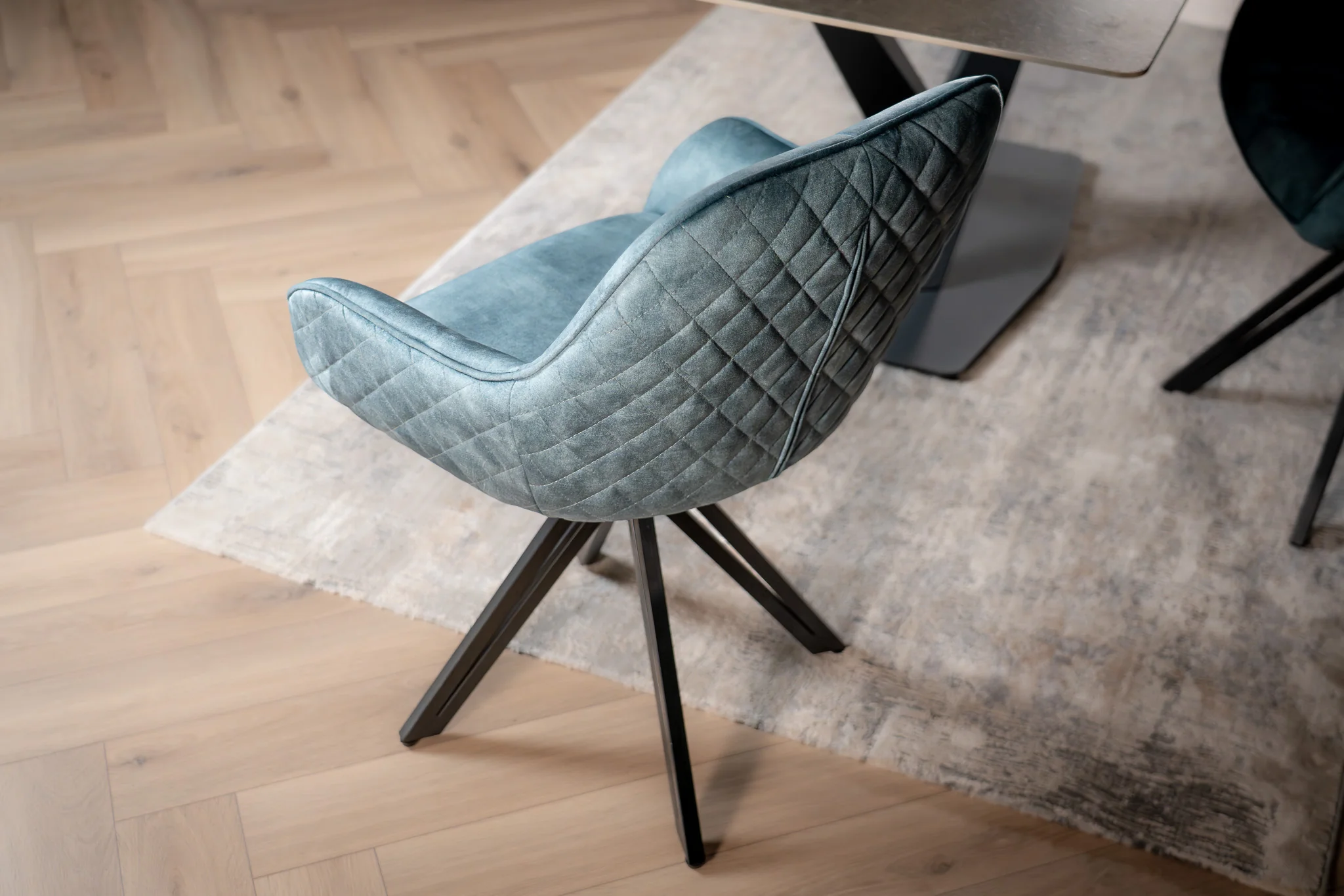 Velvet Swivel Dining Chair Petrol Blue with Black Legs – Terra - Image 6