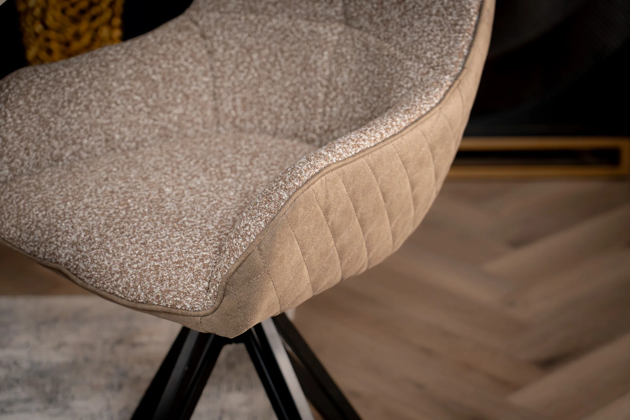 Boucle Swivel Dining Chair Taupe with Black Legs – Terra - Image 3