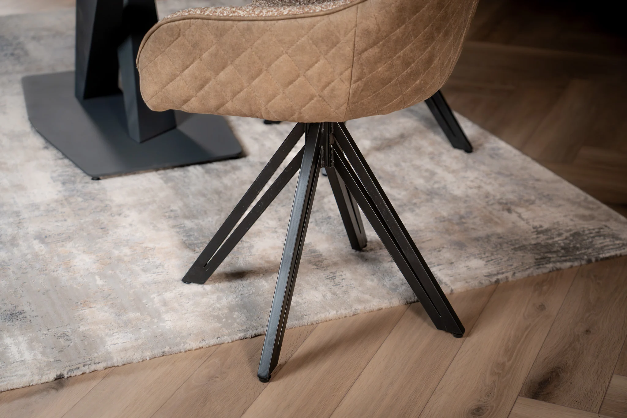 Boucle Swivel Dining Chair Taupe with Black Legs – Terra - Image 4