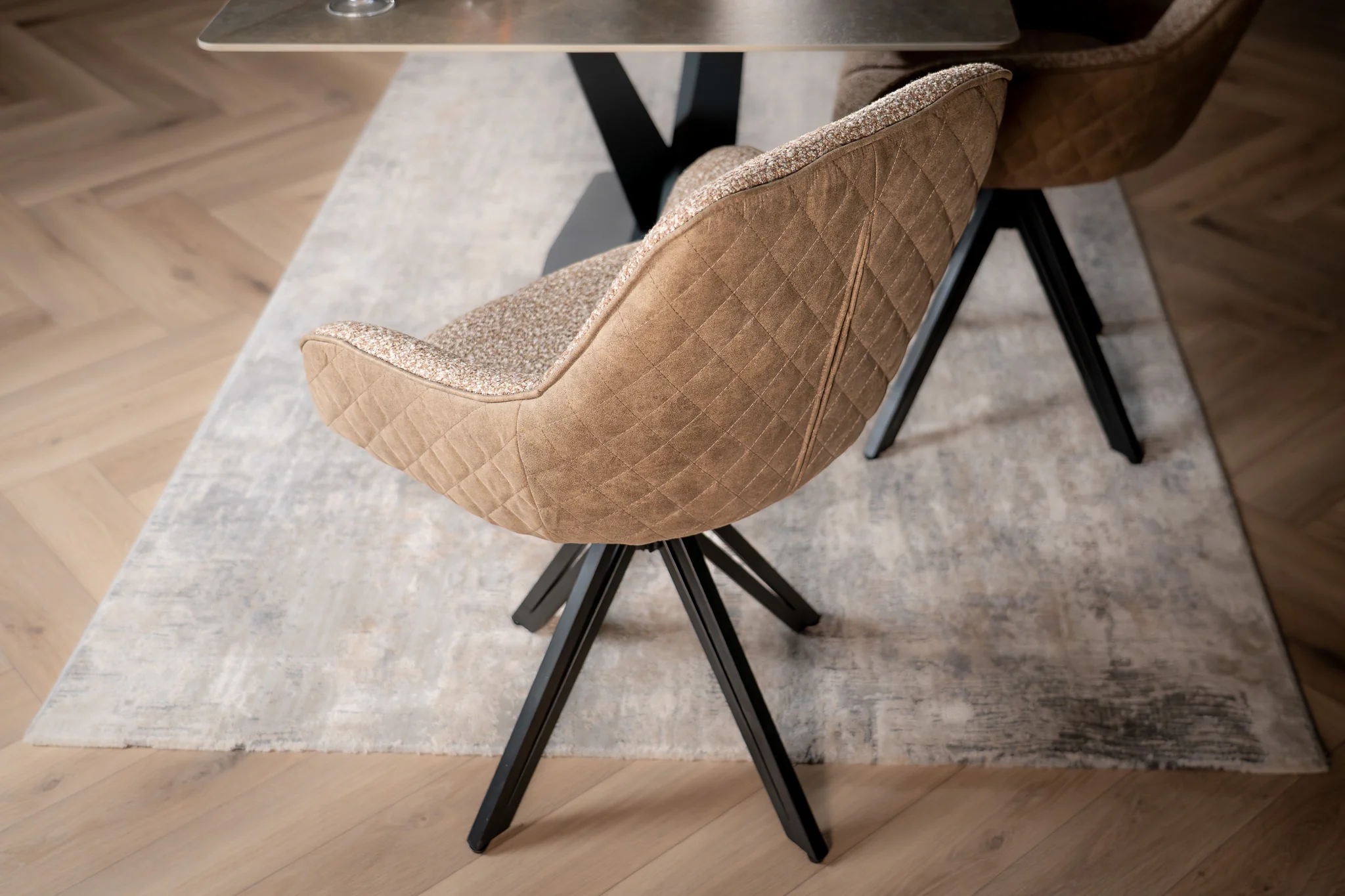 Boucle Swivel Dining Chair Taupe with Black Legs – Terra - Image 5