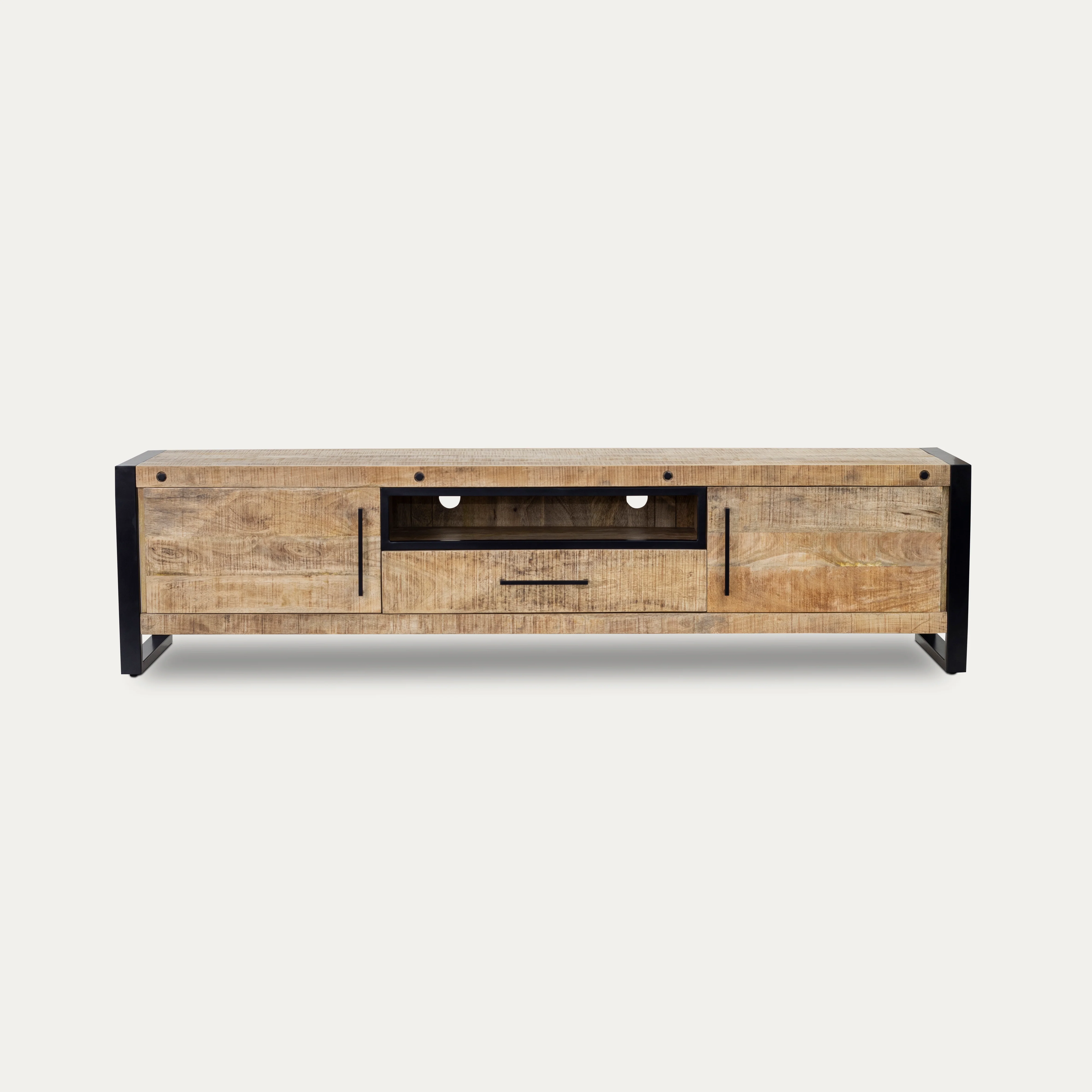 Solid Mango Wood TV unit and Black Metal Frame 200 cm – Iron Industrial - Image 11