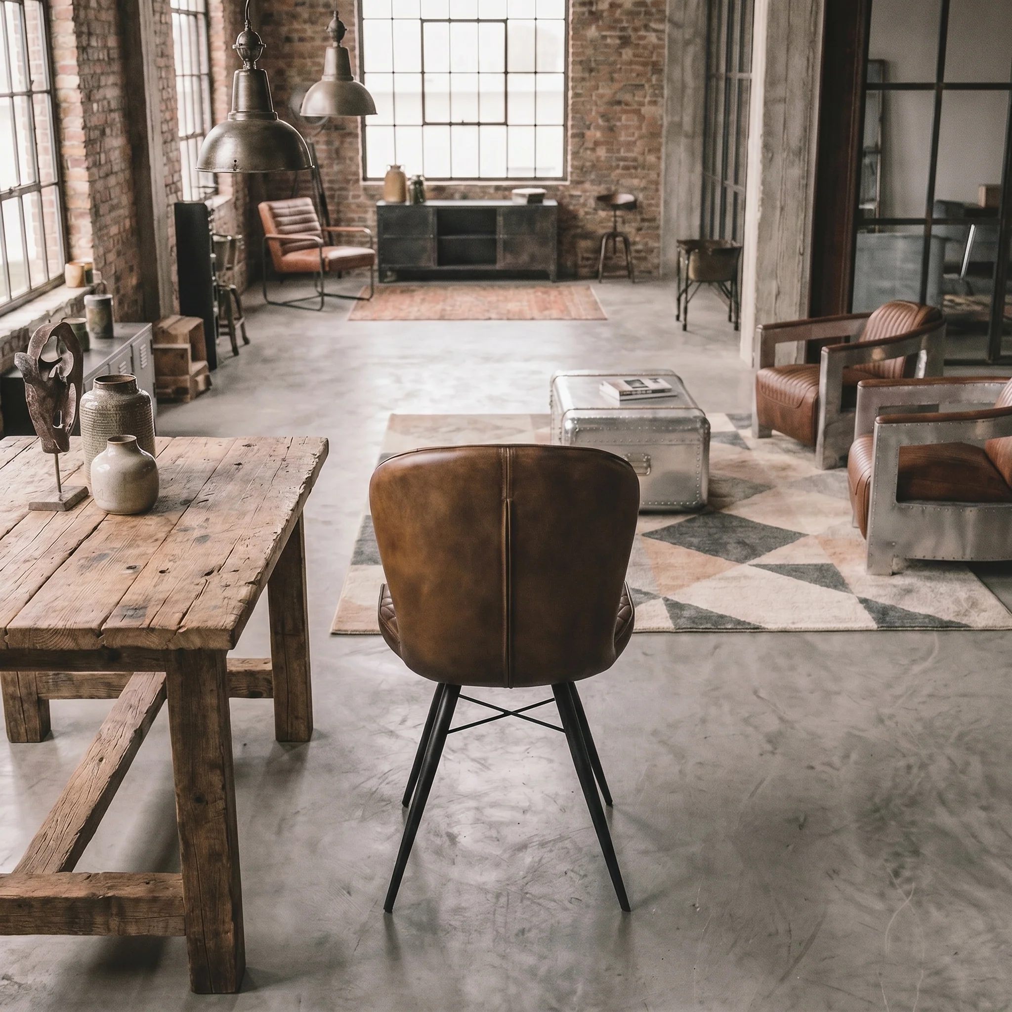 Genuine Leather Dining Chair Antique Brown with Black Legs – Valencia Curve - Image 3