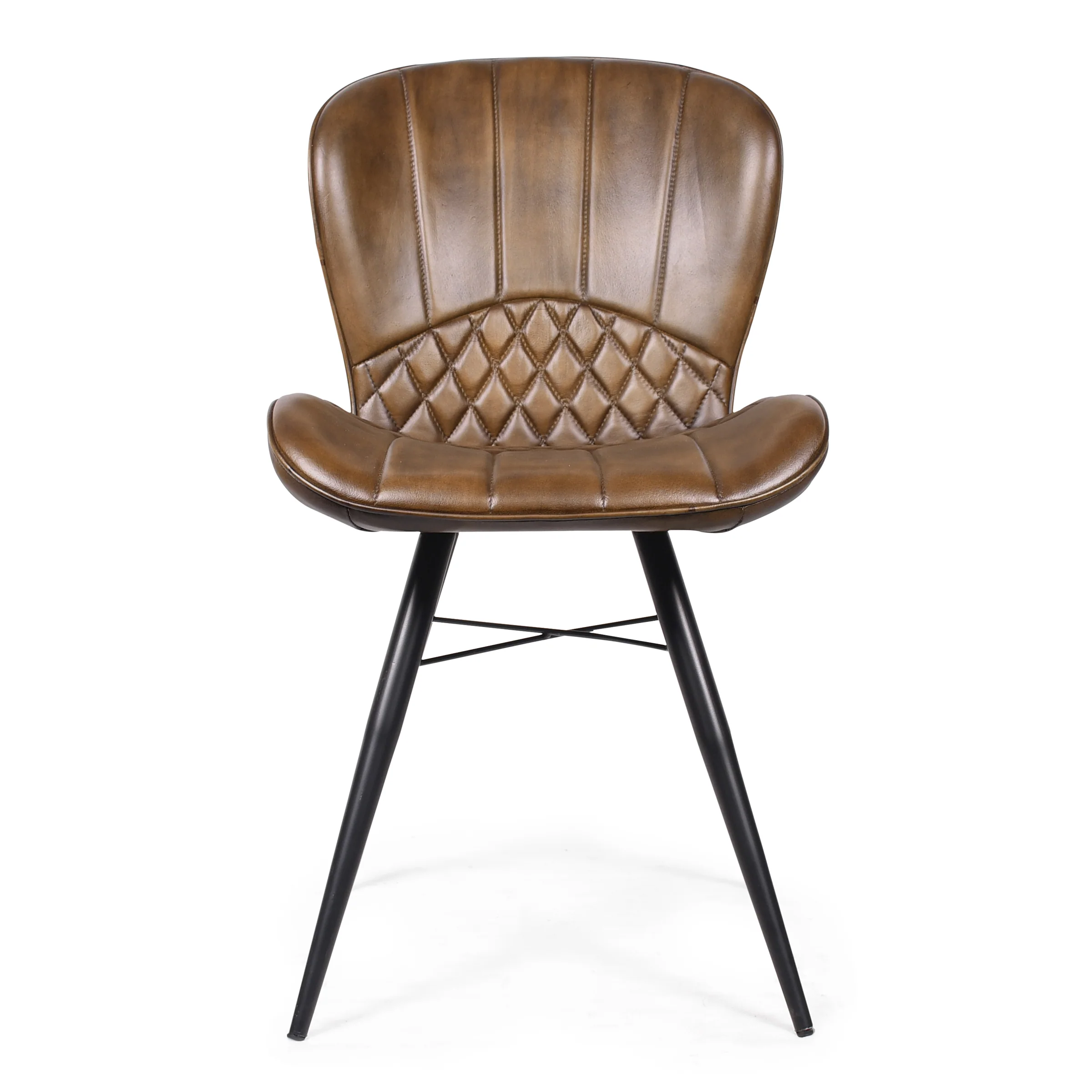 Genuine Leather Dining Chair Antique Brown with Black Legs – Valencia Curve - Image 4