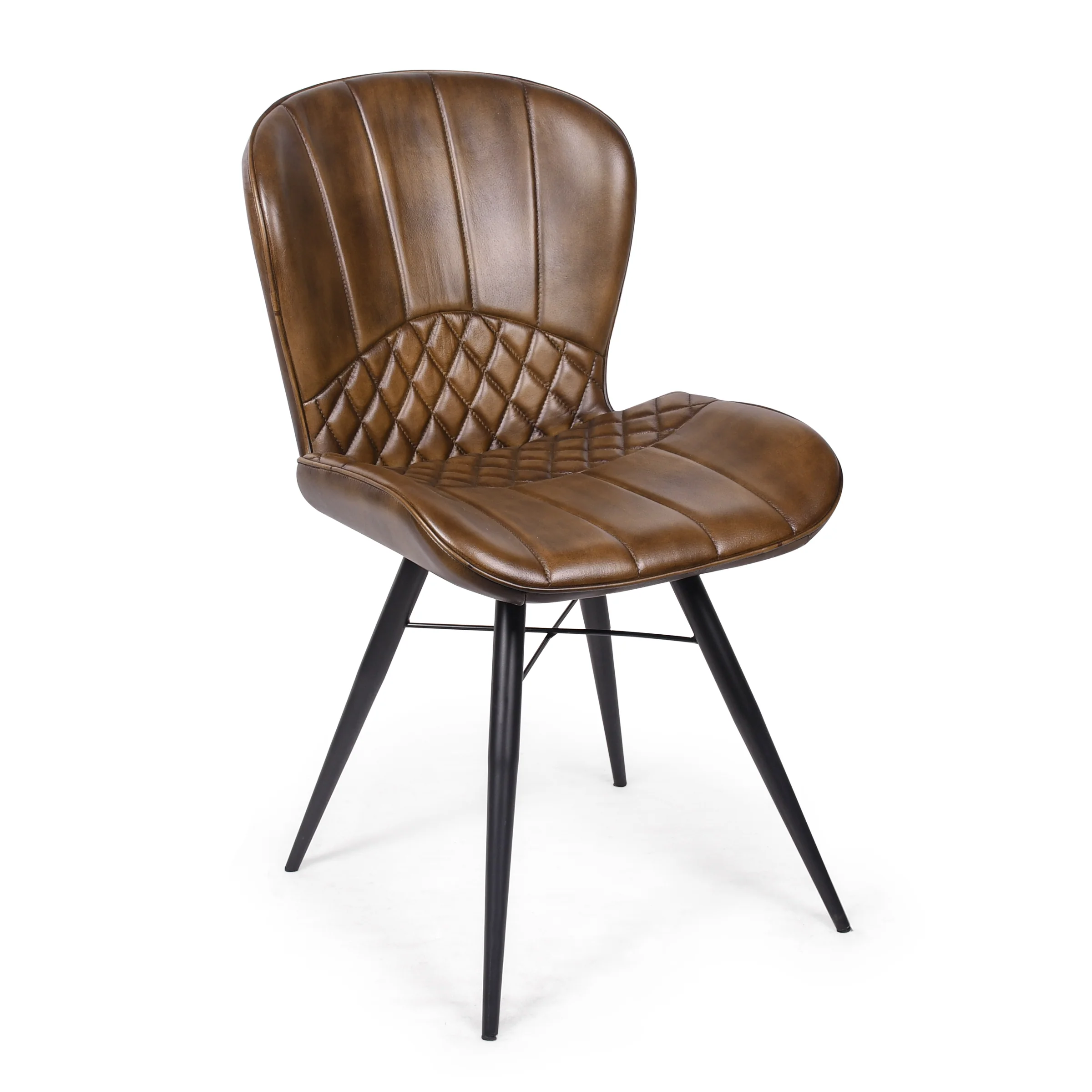Genuine Leather Dining Chair Antique Brown with Black Legs – Valencia Curve - Image 5