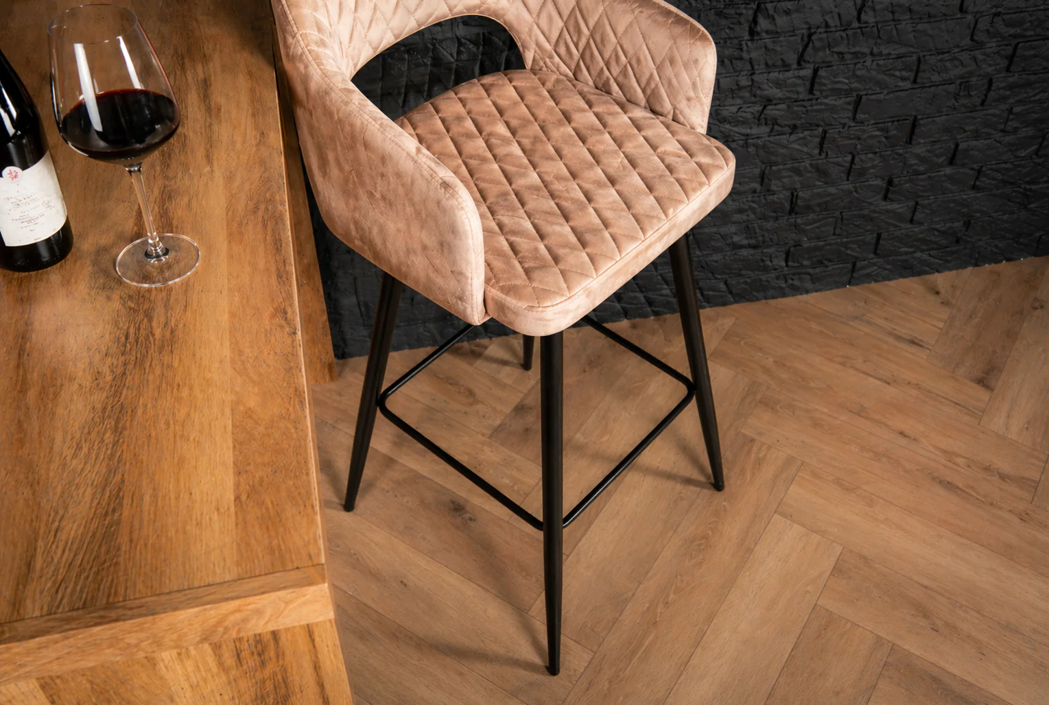 Velvet Bar Stool Champagne with Black Legs – Glamour - Image 3