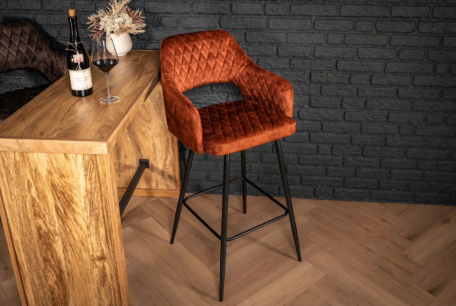 Velvet Bar Stool Rust Brown with Black Legs – Glamour