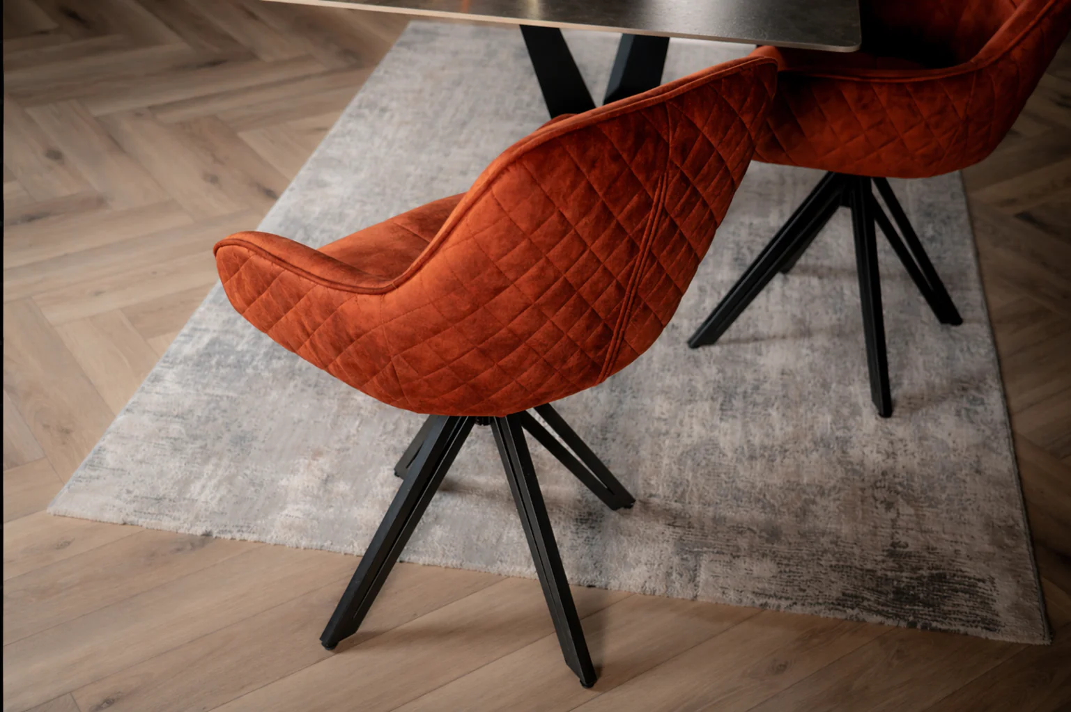 Velvet Swivel Dining Chair Rust Brown with Black Legs – Terra - Image 2