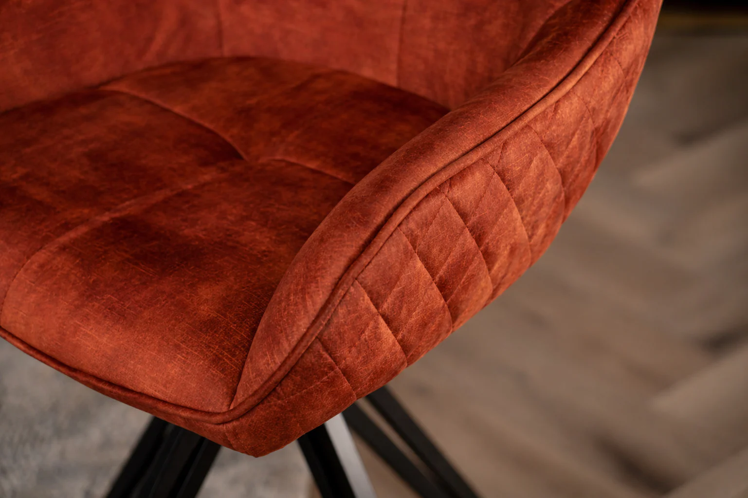 Velvet Swivel Dining Chair Rust Brown with Black Legs – Terra - Image 4
