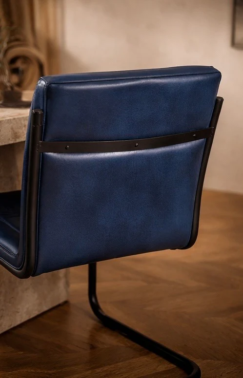 Genuine Leather Cantilever Dining Chair Petrol Blue – Veneto - Image 3