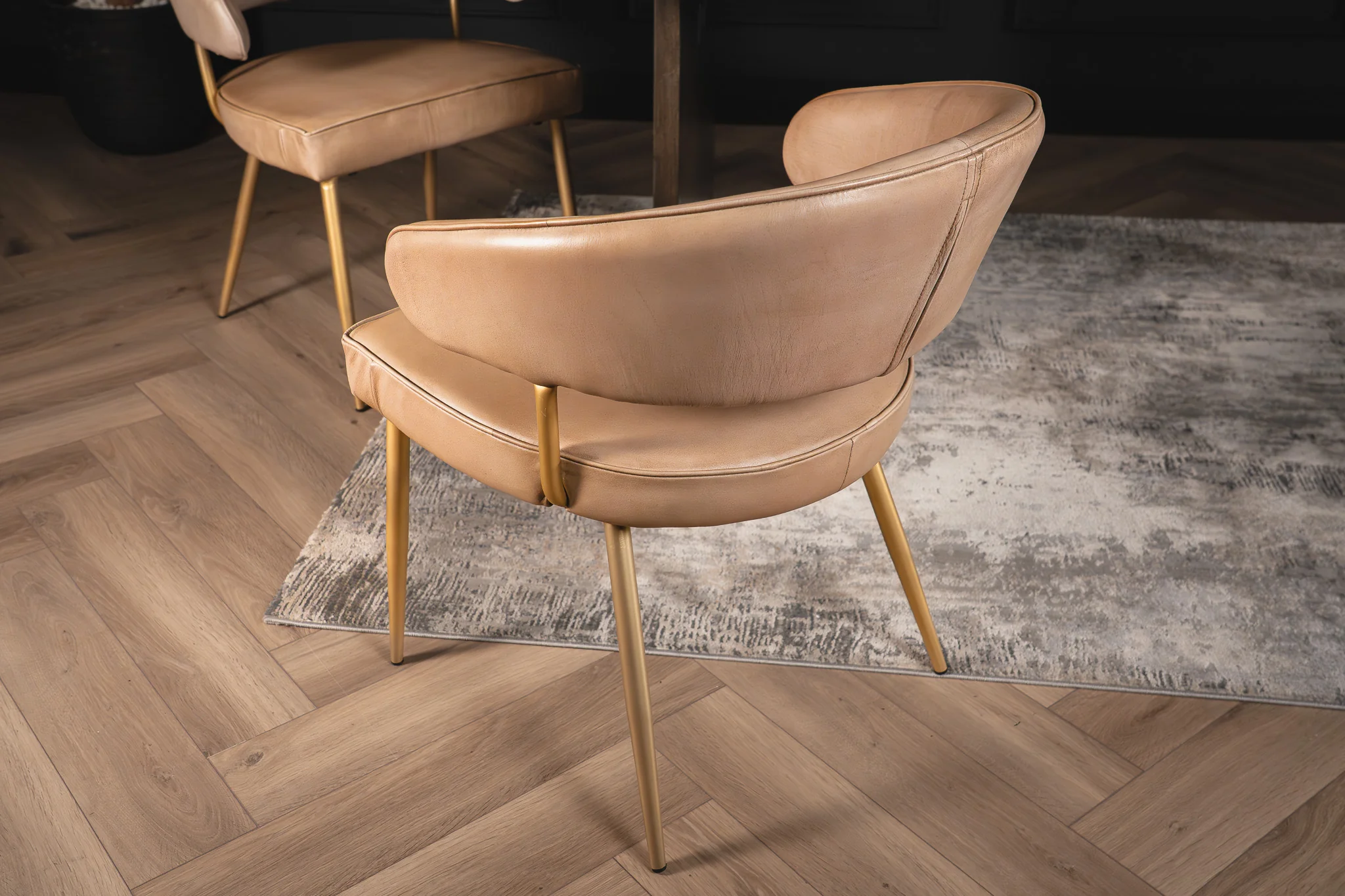 Genuine Leather Dining Chair Beige with Gold Legs – Vienna - Image 8