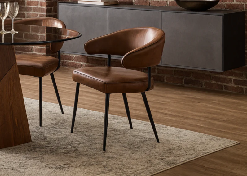 Genuine Leather Dining Chair Antique Brown with Black Legs – Vienna - Image 3