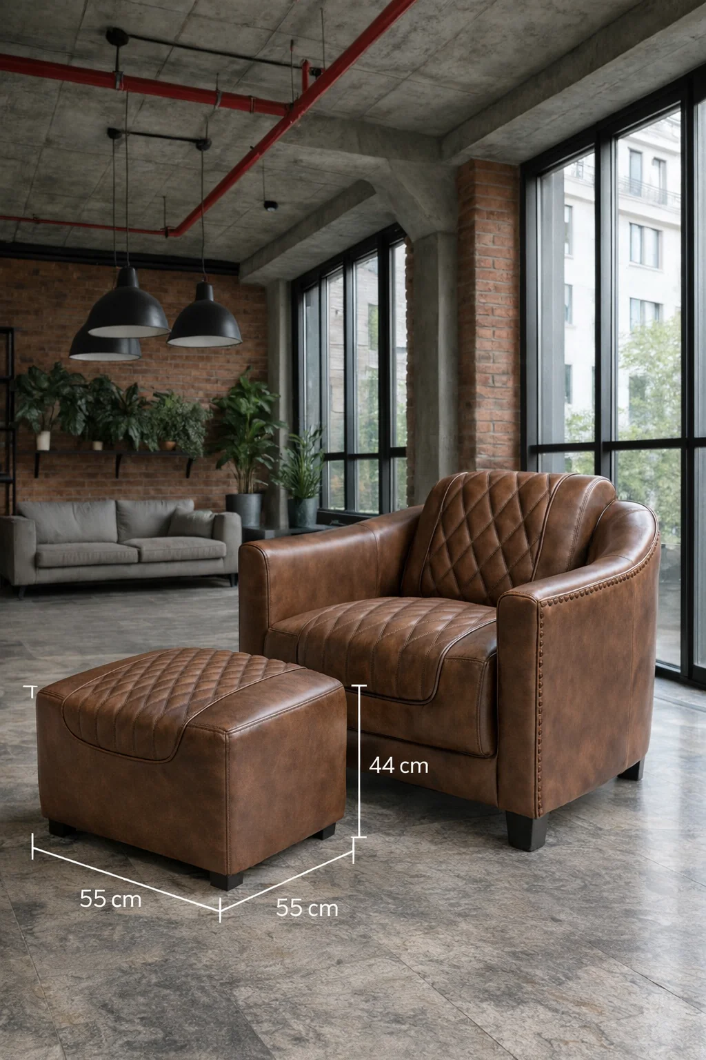 Vintage Brown Leather Footstool  Ottoman with Wooden Legs – Chicago Club - Image 4