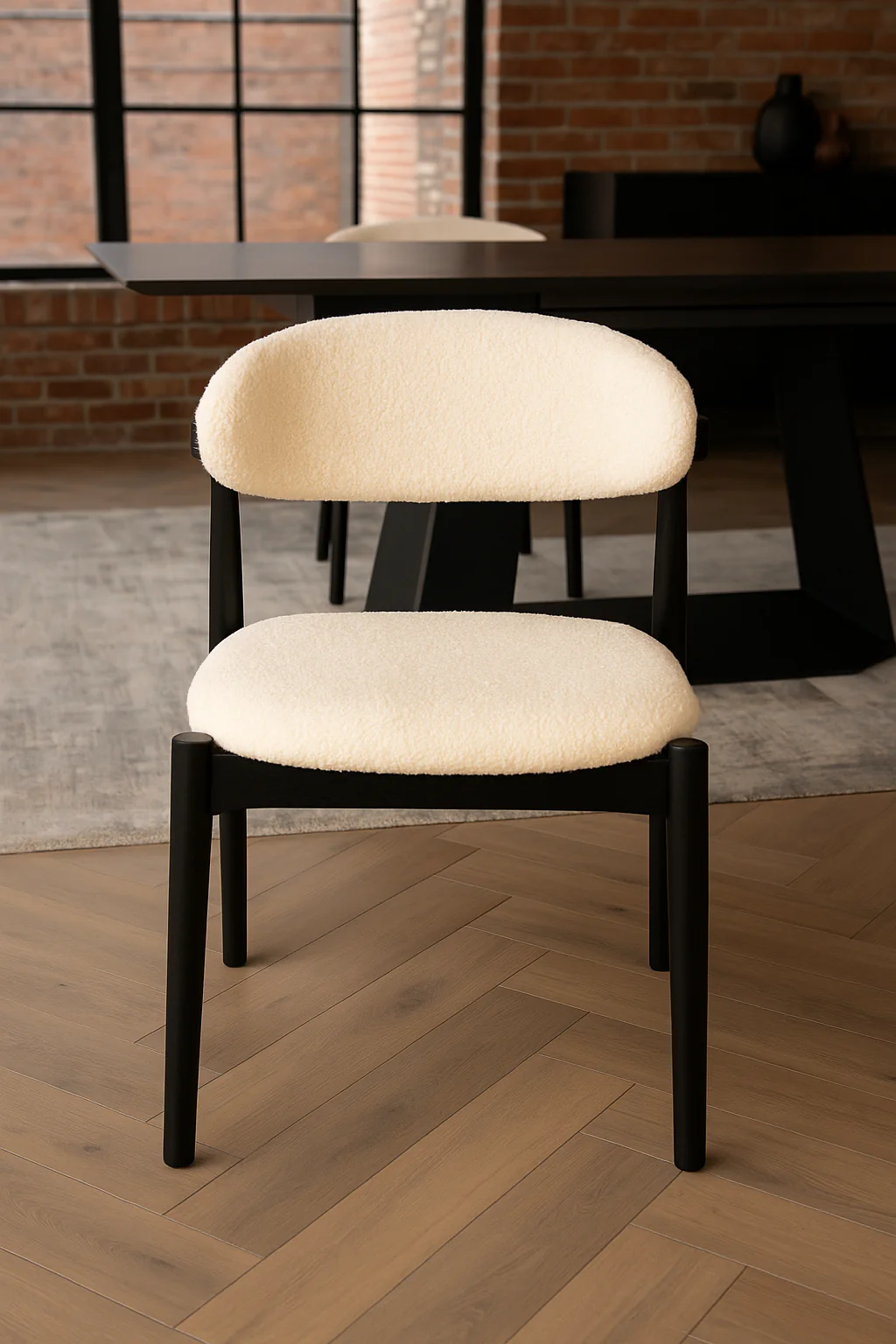 Boucle Dining Chair White with Black Legs – Vita