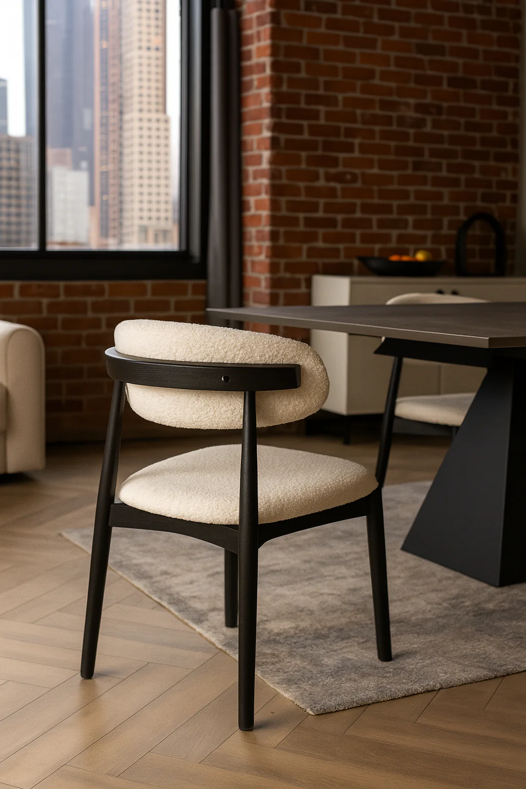 Boucle Dining Chair White with Black Legs – Vita - Image 2