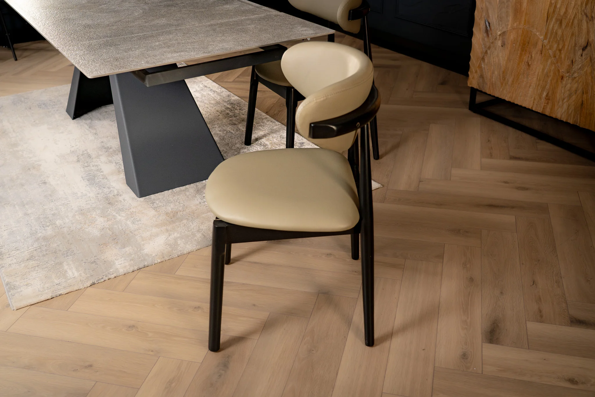 Faux Leather Dining Chair Khaki with Black Legs – Vita - Image 2