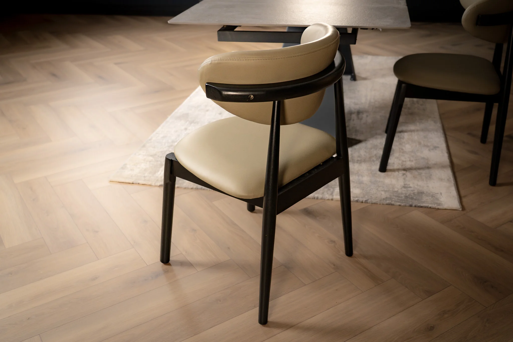 Faux Leather Dining Chair Khaki with Black Legs – Vita - Image 3