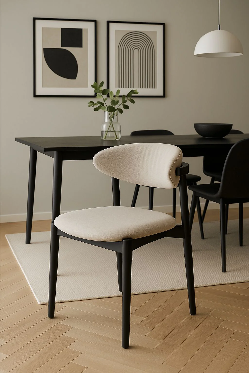 Fabric Dining Chair Grey with Black Wooden Legs – Vita