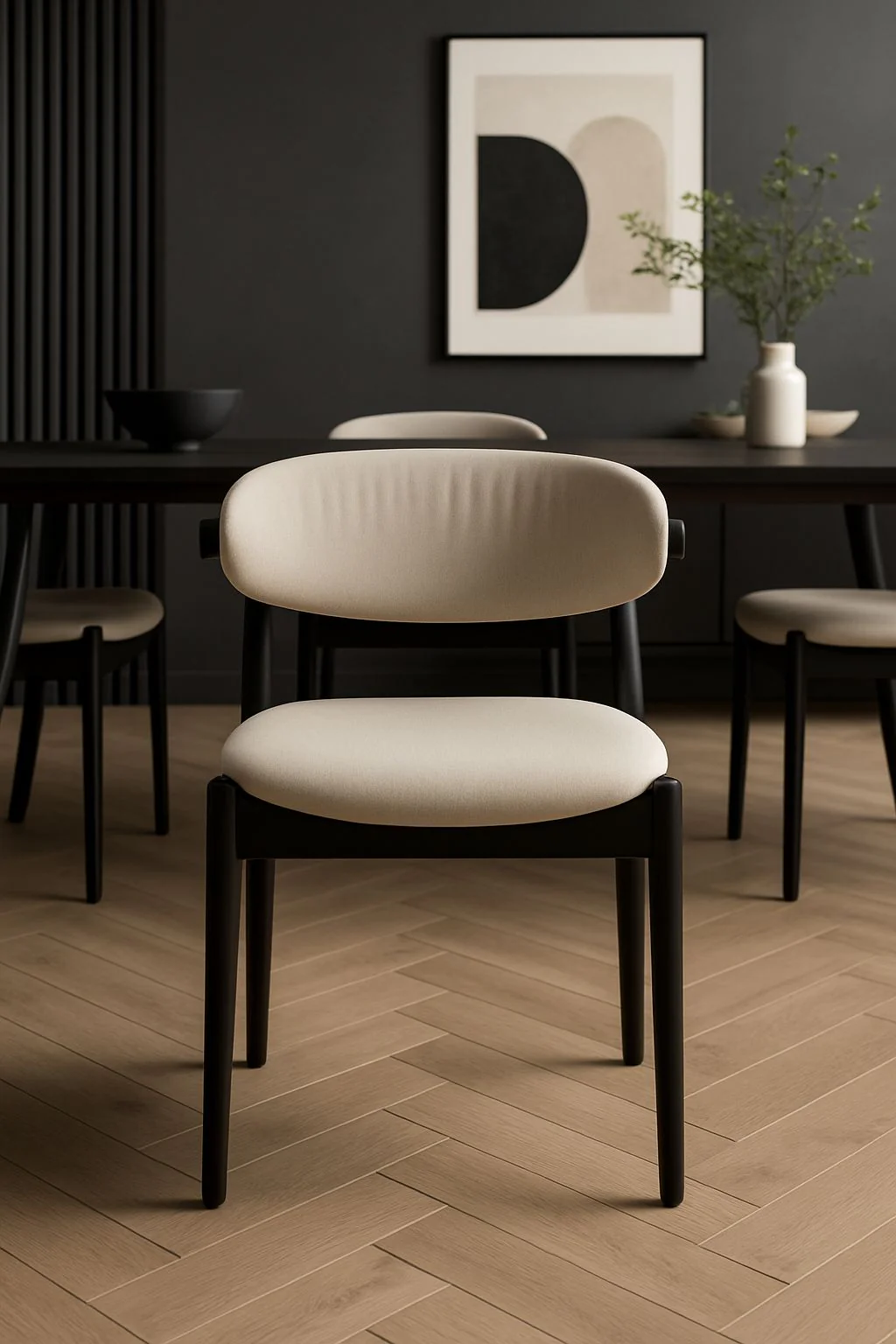Fabric Dining Chair Grey with Black Wooden Legs – Vita - Image 2