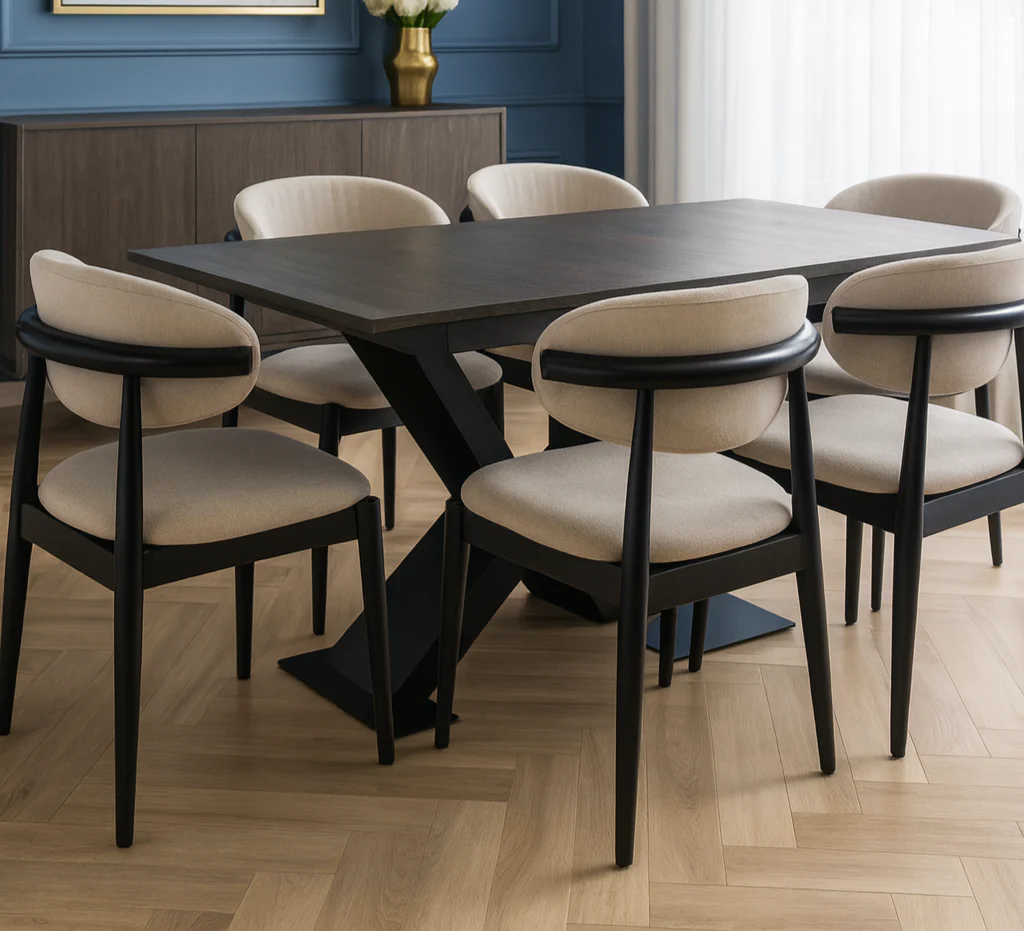 Fabric Dining Chair Grey with Black Wooden Legs – Vita - Image 3
