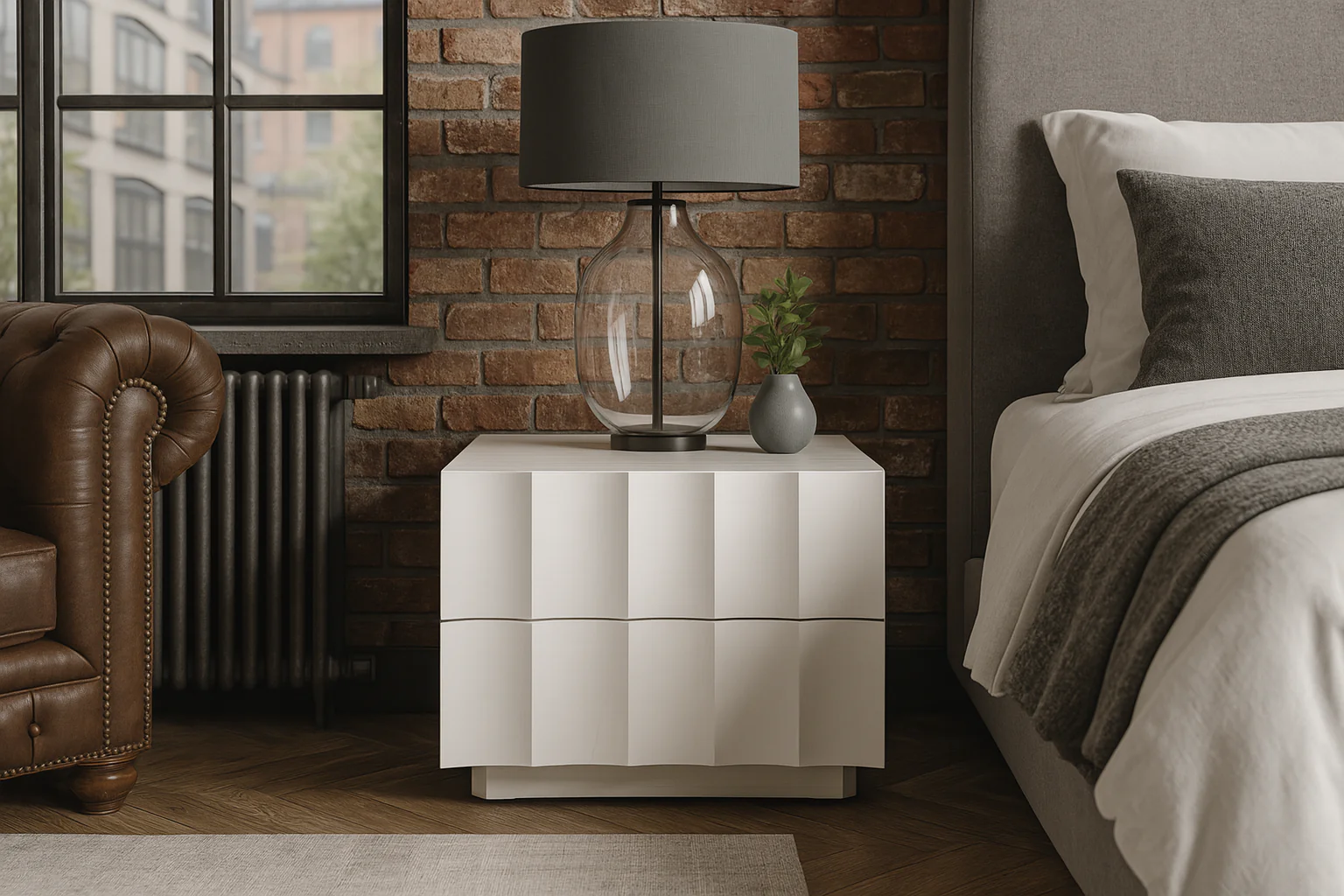 Solid Mango Wood Bedside Table 50 cm with 2 Drawers in White – Wave