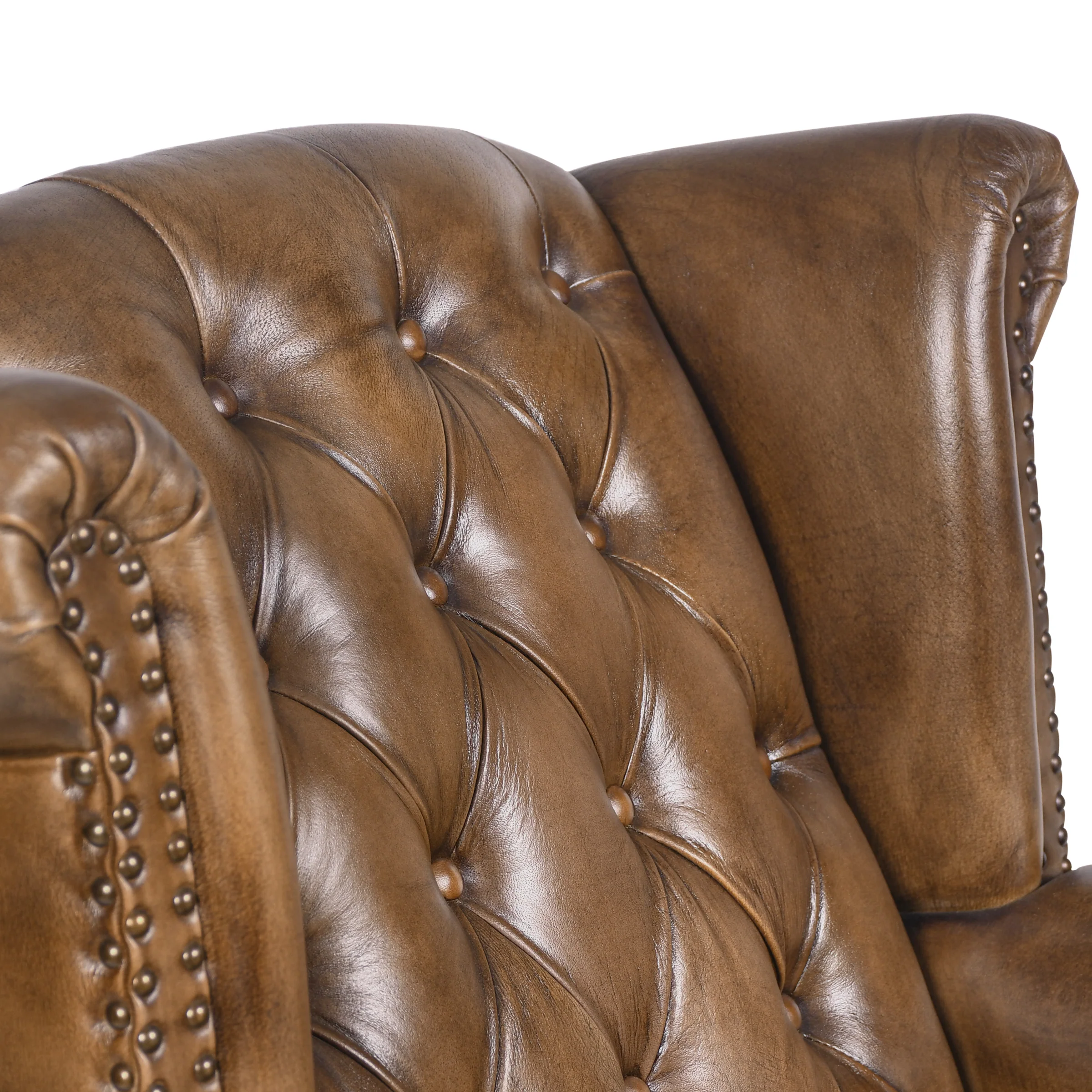 Chesterfield Genuine Leather Armchair Antique Brown with Wooden Legs – Wellington - Image 4